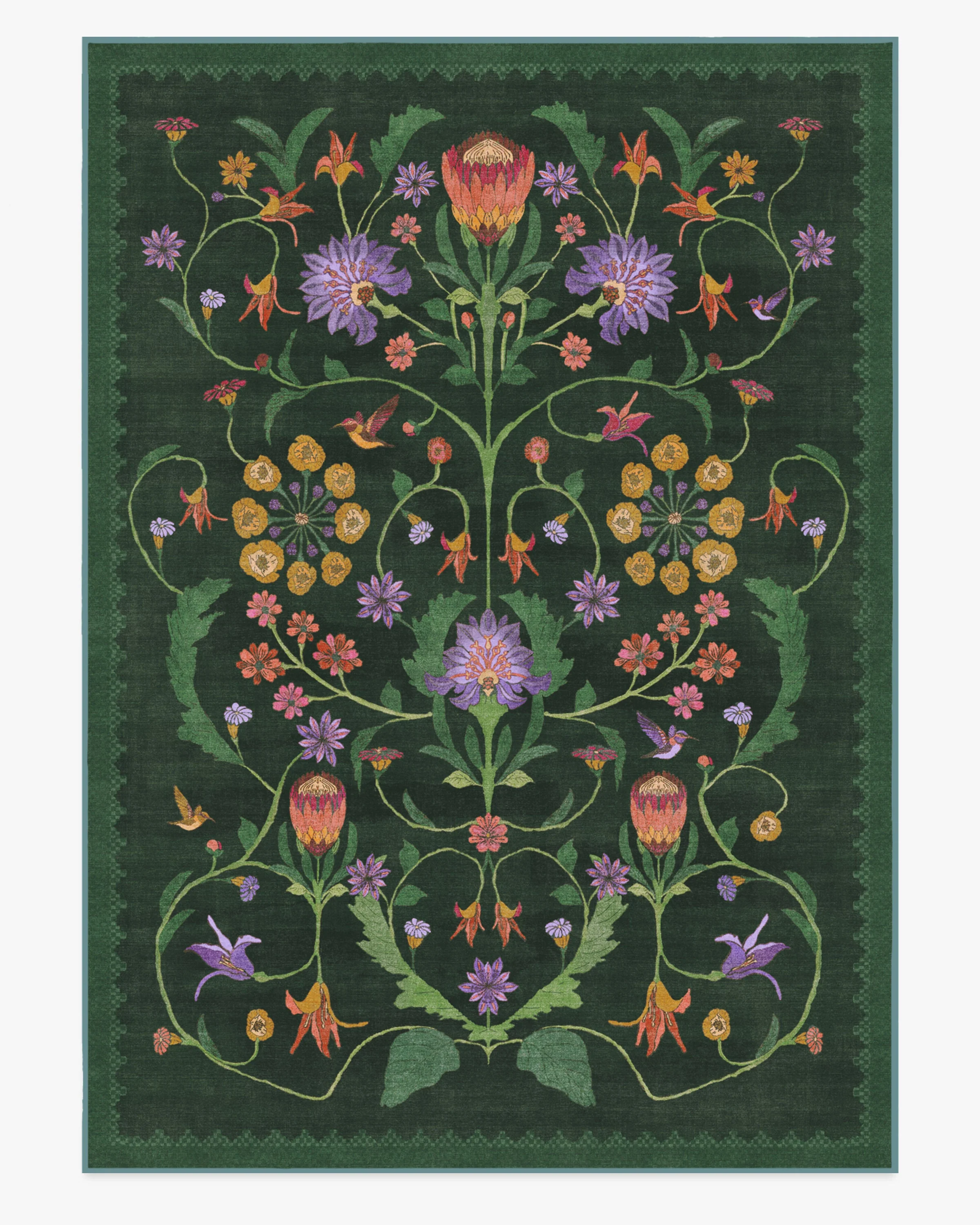 Protea Forest Green Rug by Iris Apfel