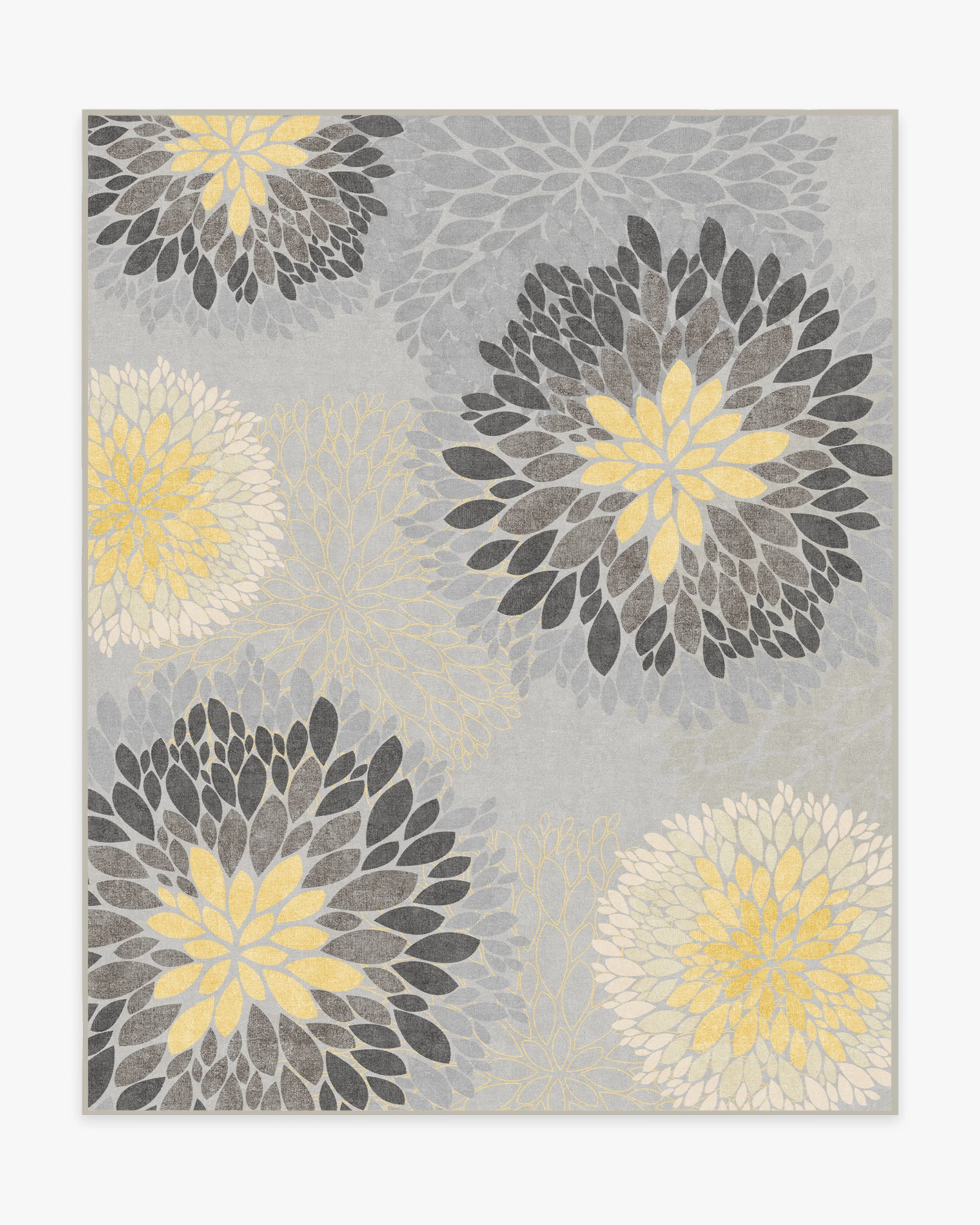 Floral Medallion Yellow Grey Rug
