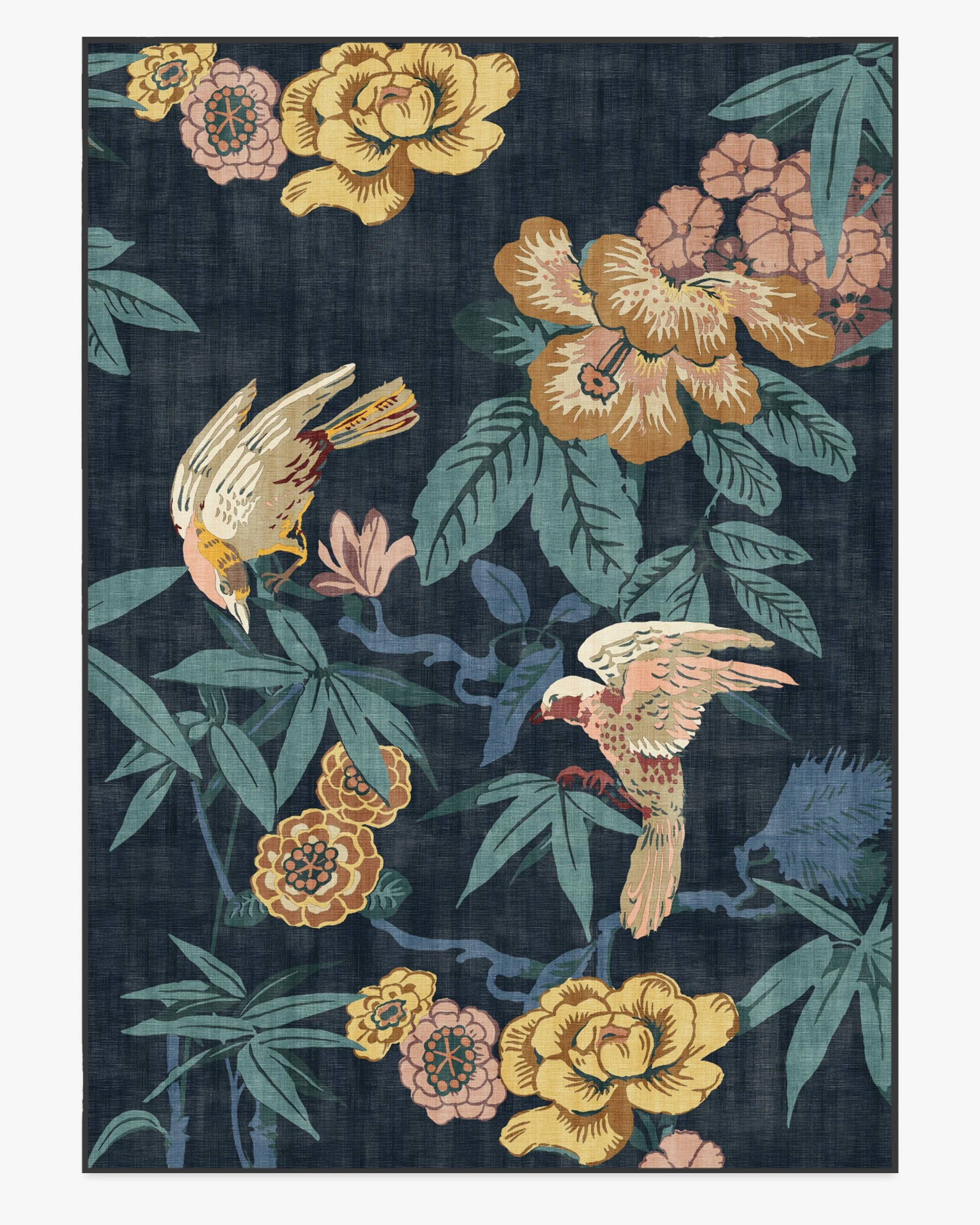 Bamboo & Bird Indigo Rug by Sanderson
