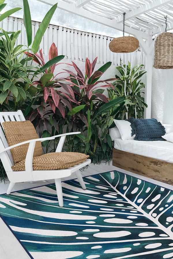 Panama Teal Blue Outdoor Rug