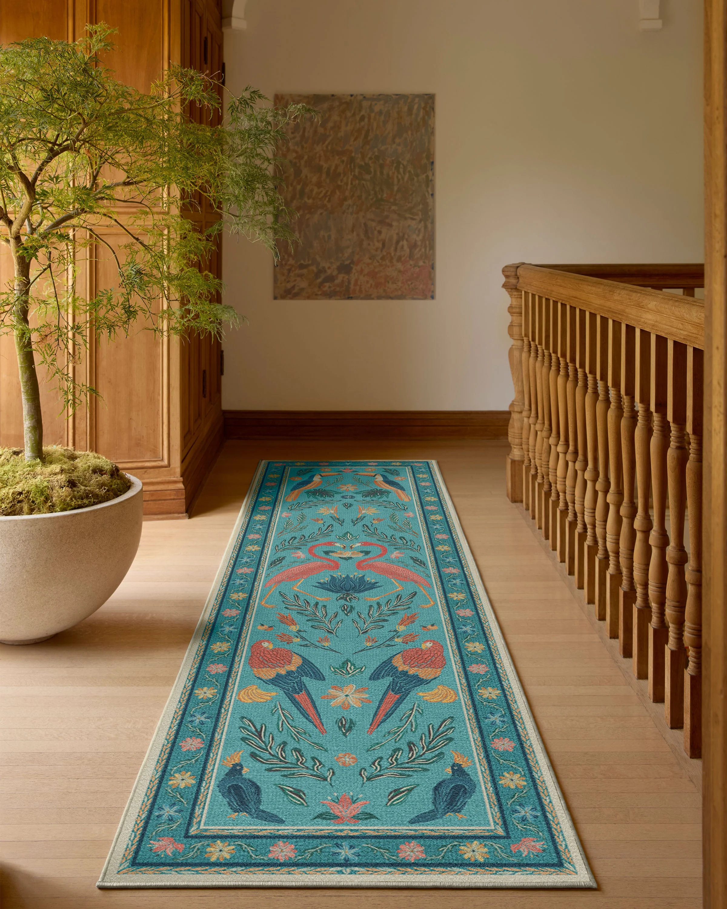 Birds Of A Feather Aqua Flatwoven Rug by Iris Apfel