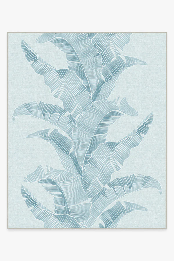 Banana Leaf Soft Blue Outdoor Rug by Gray Malin
