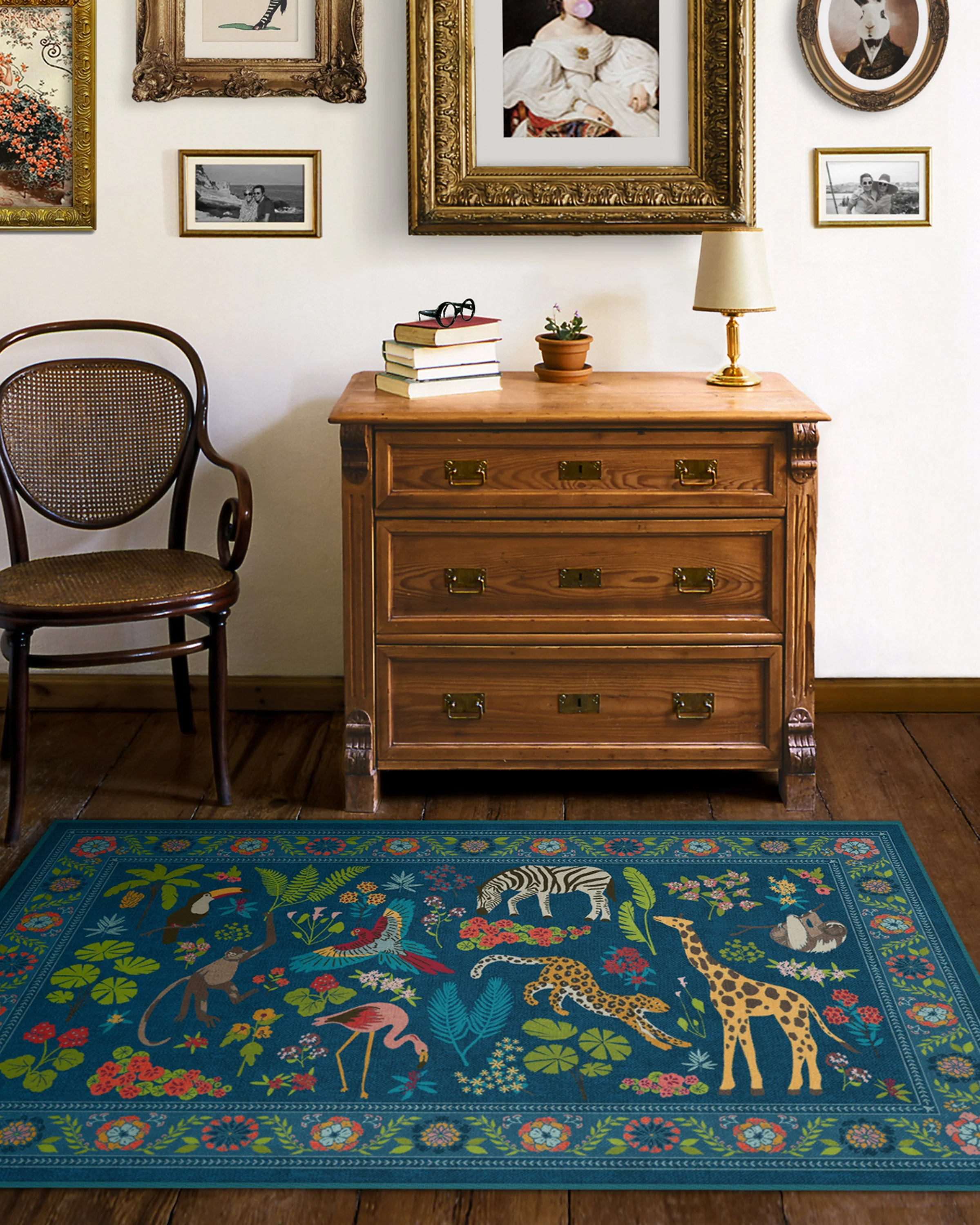 Jingle Jungle Royal Blue Flatwoven Rug by Iris Apfel