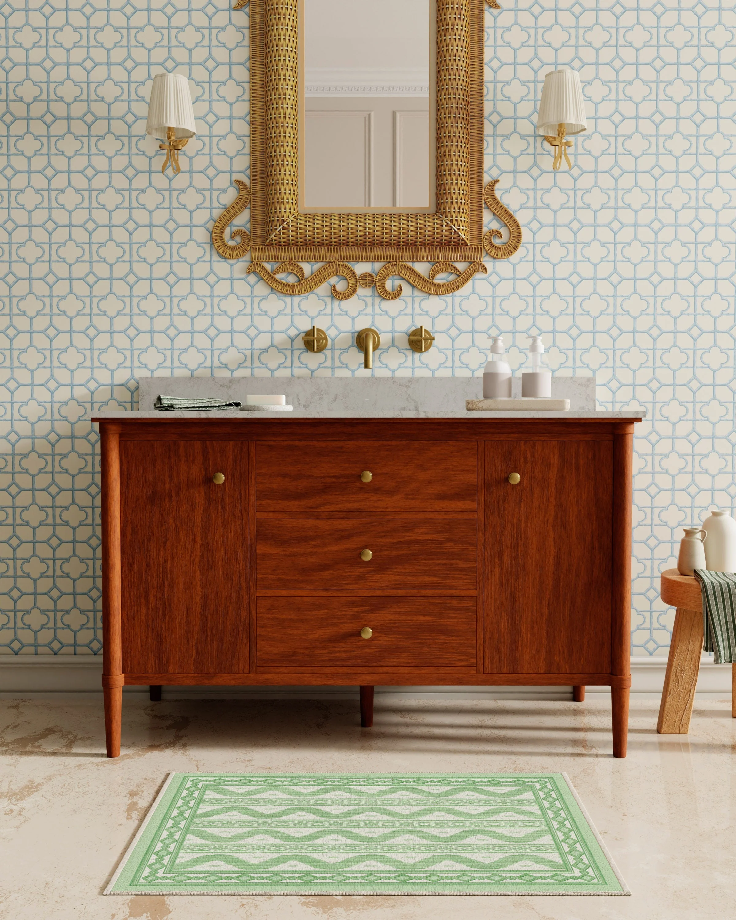 Ava Ikat Green Flatwoven Rug by Mrs. Alice