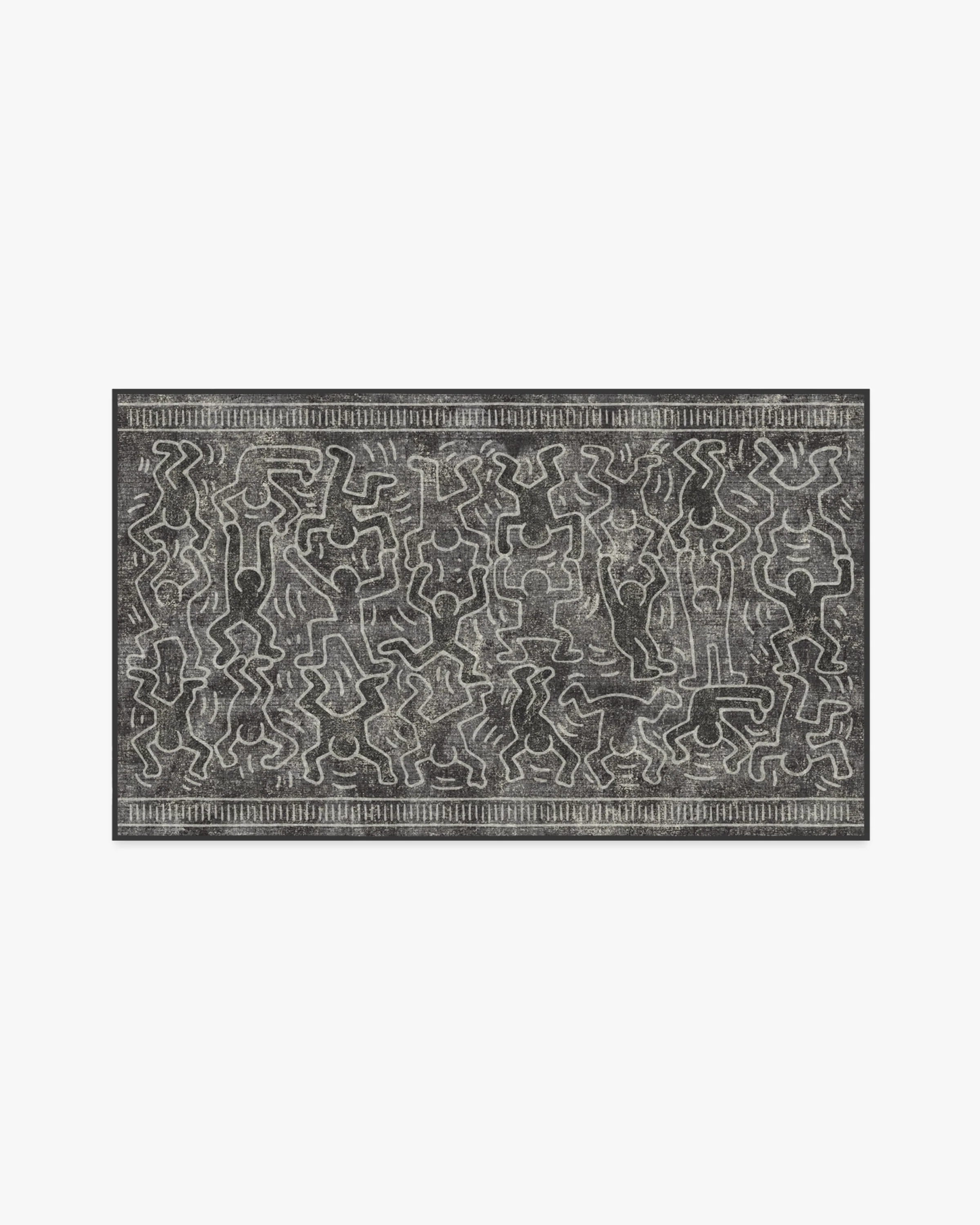 Balancing Act Black Flatwoven Rug by Keith Haring