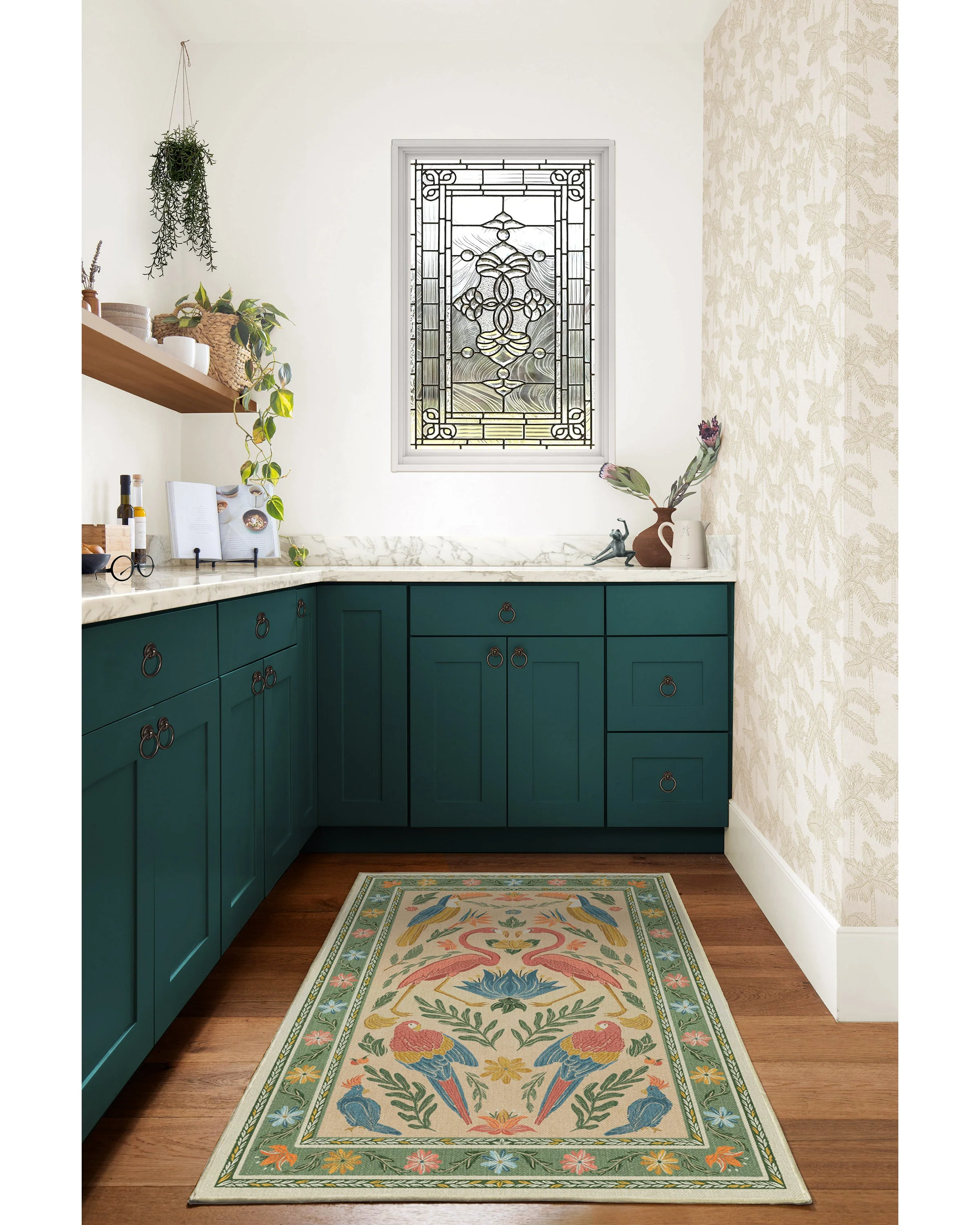 Birds Of A Feather Green & Peach Flatwoven Rug by Iris Apfel