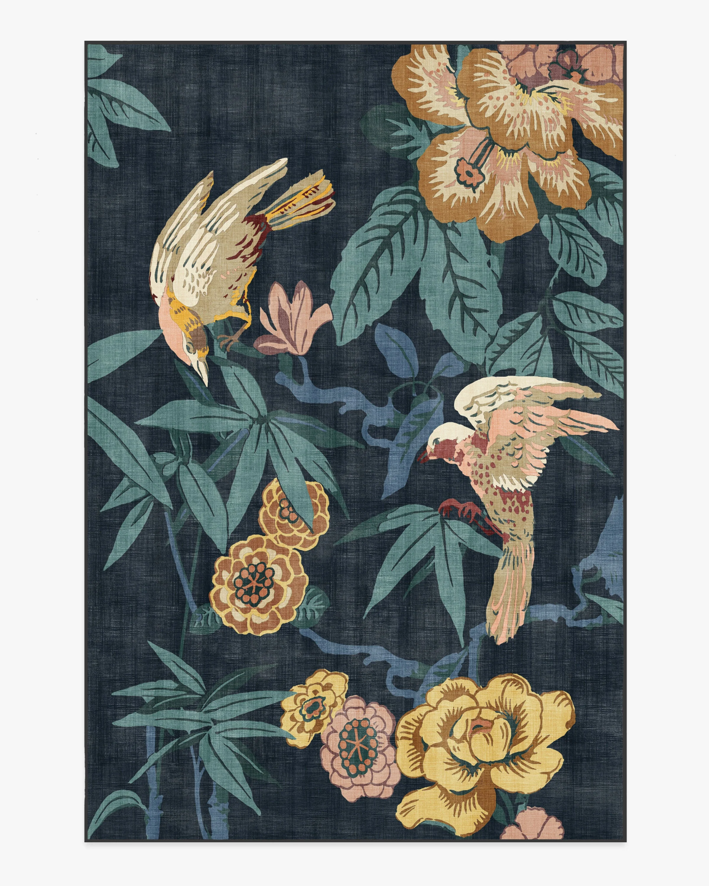 Bamboo & Bird Indigo Rug by Sanderson