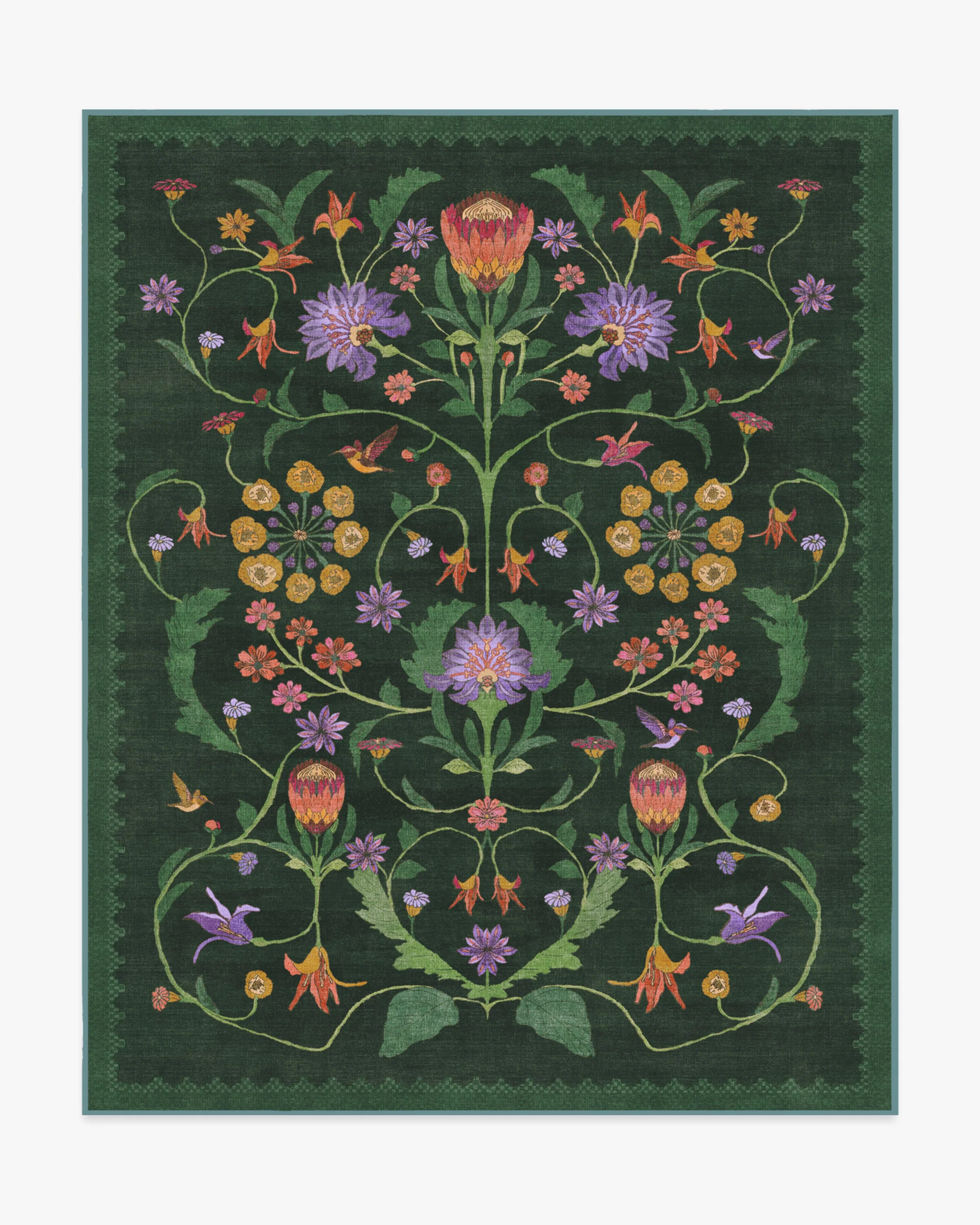 Protea Forest Green Flatwoven Rug by Iris Apfel