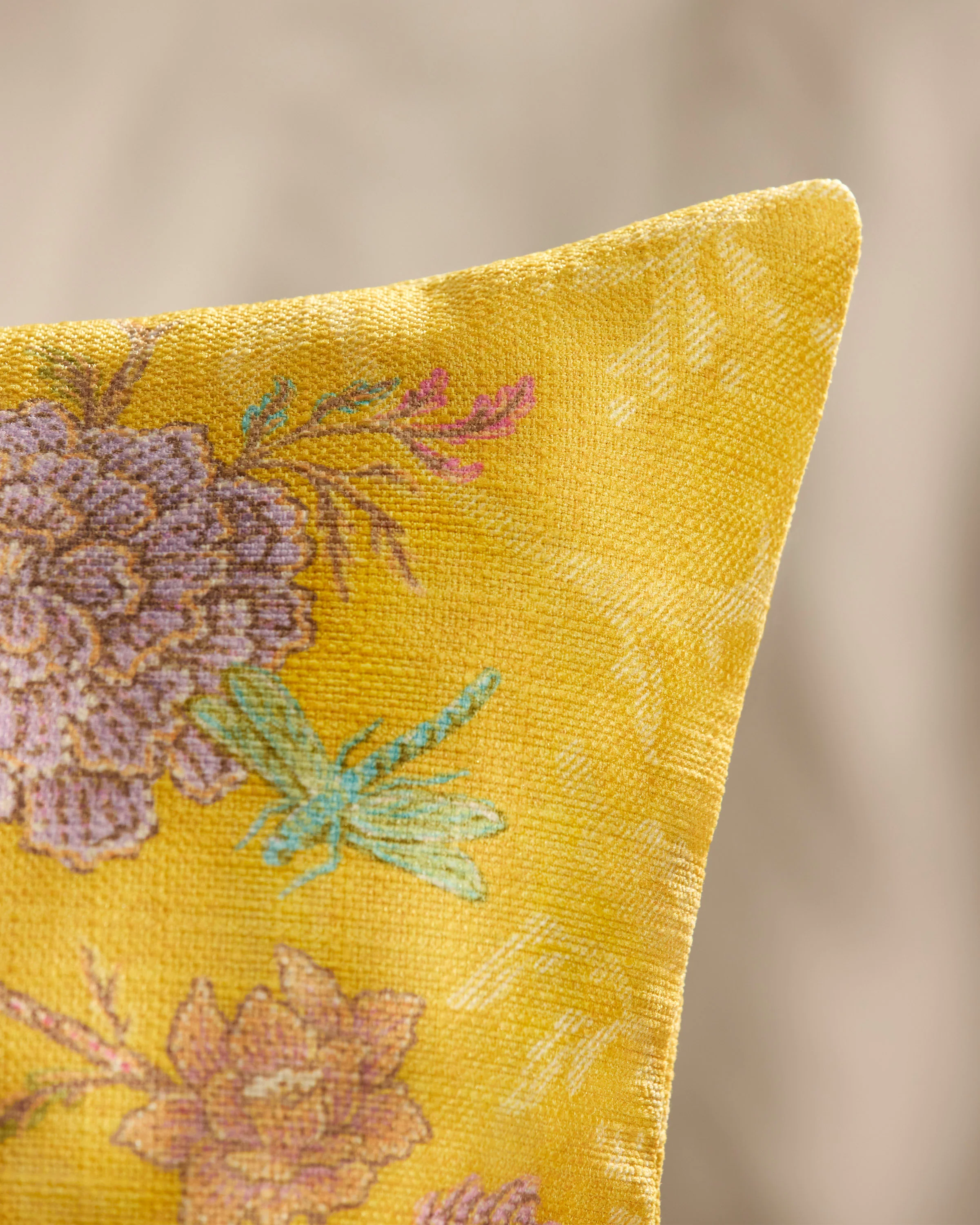 Vibrant Garden Citron Yellow Woven Throw Pillow by Iris Apfel