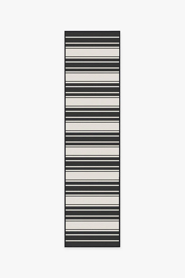Marina Stripe Black Outdoor Rug