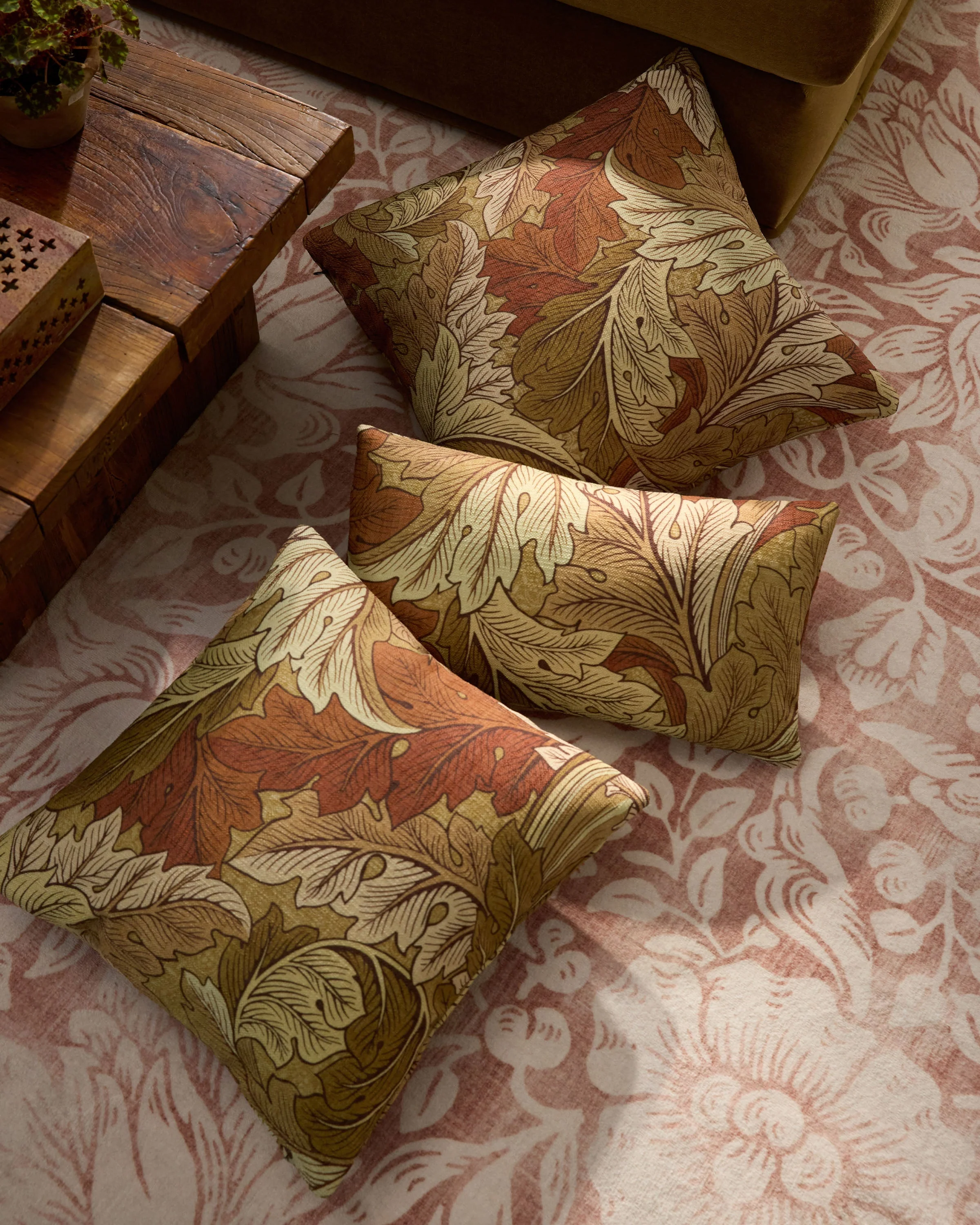 Acanthus Warm Neutral Woven Lumbar Throw Pillow by Morris & Co.