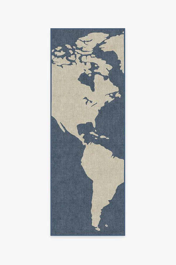 World Map Blue Rug