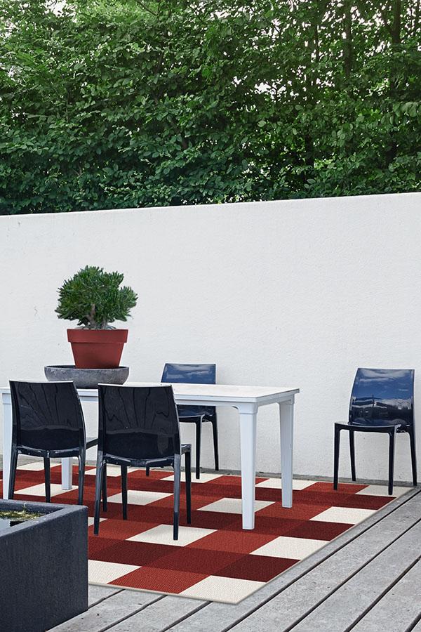 Gingham Plaid Red & White Outdoor Rug