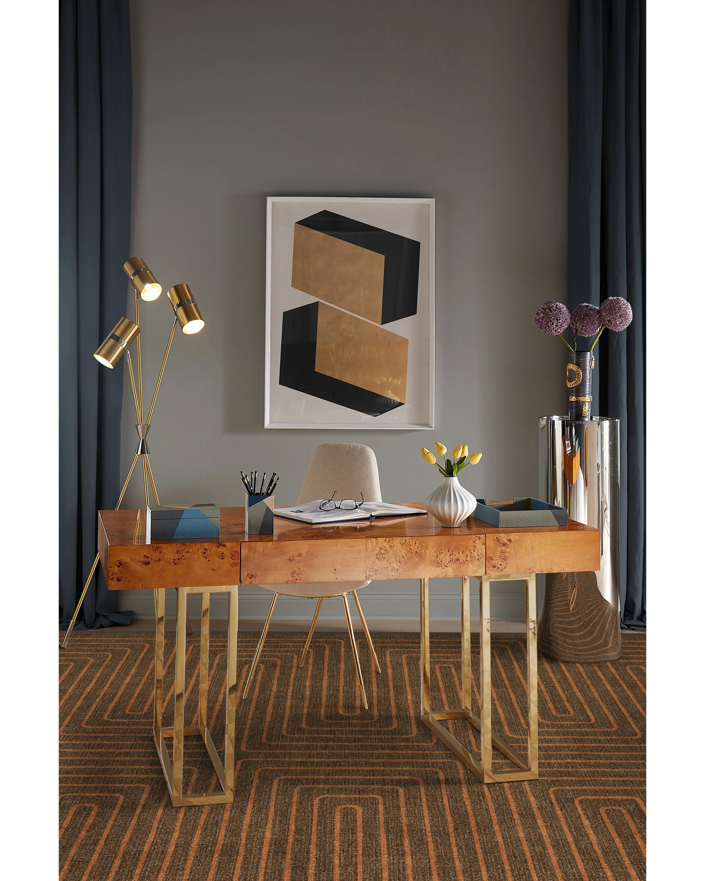 Labyrinth Brown & Orange Flatwoven Rug by Jonathan Adler