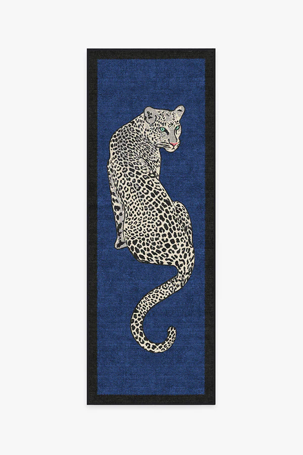 Snow Leopard Sapphire Flatwoven Rug by Jonathan Adler