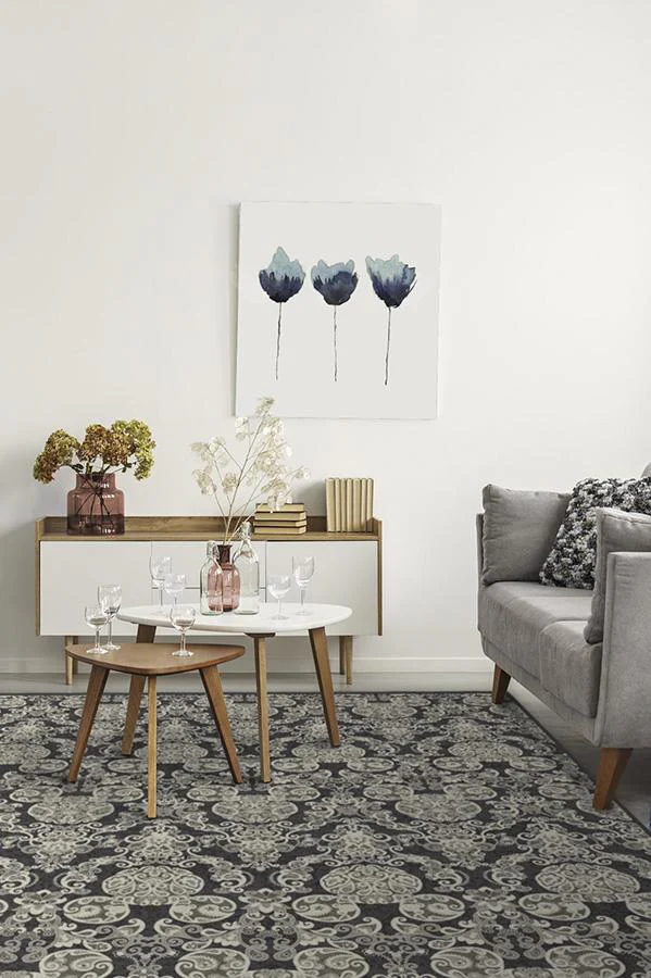 Mickey Damask Charcoal Flatwoven Rug