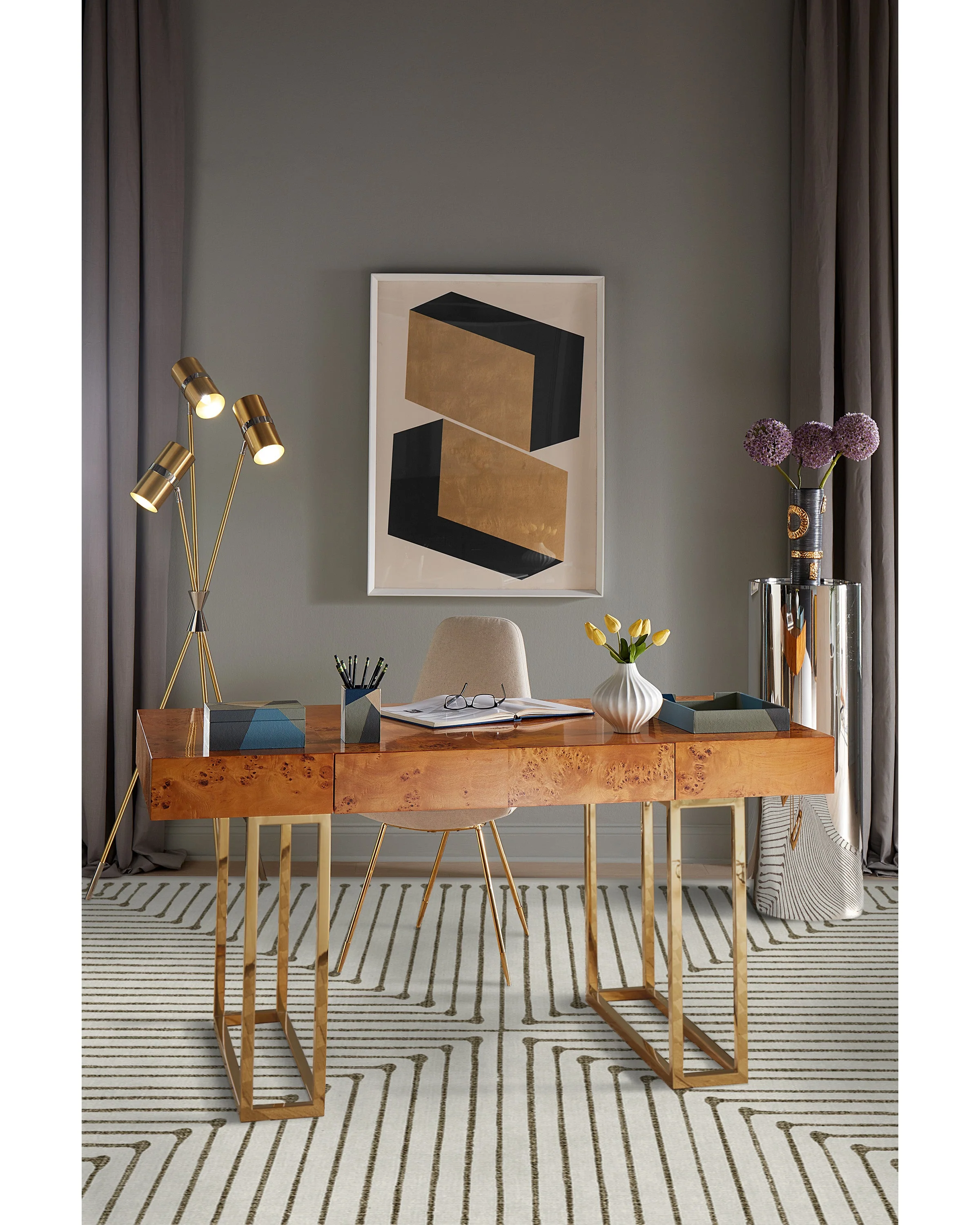 Inkdrop Camel & Ivory Flatwoven Rug by Jonathan Adler