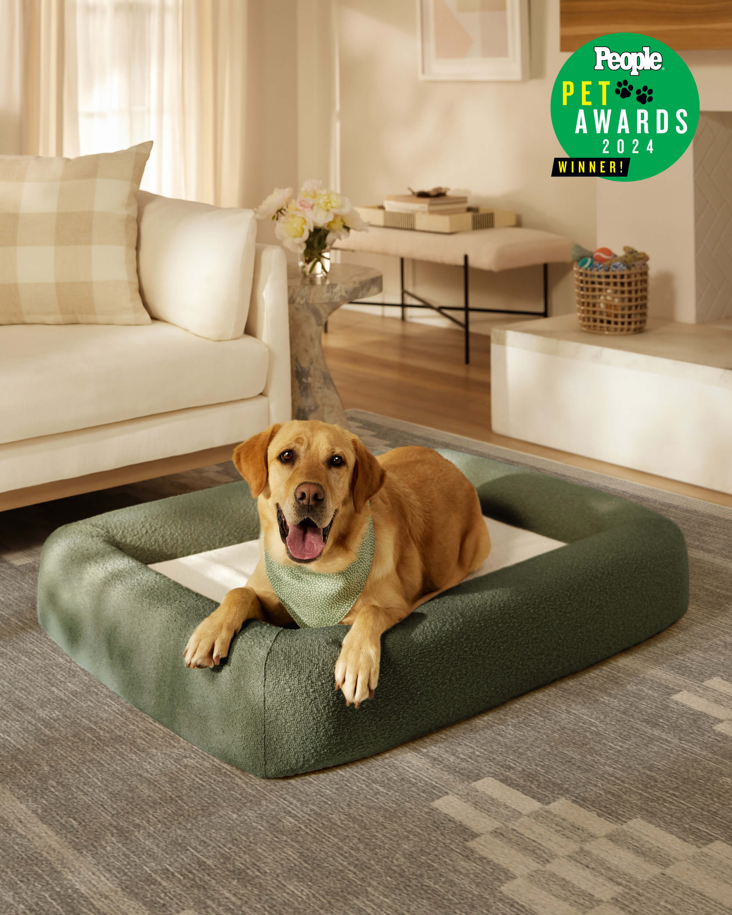Olive Green Boucle Bolster Pet Bed