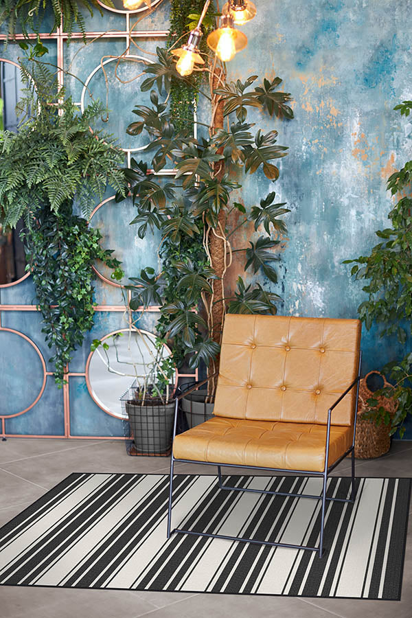 Marina Stripe Black Outdoor Rug