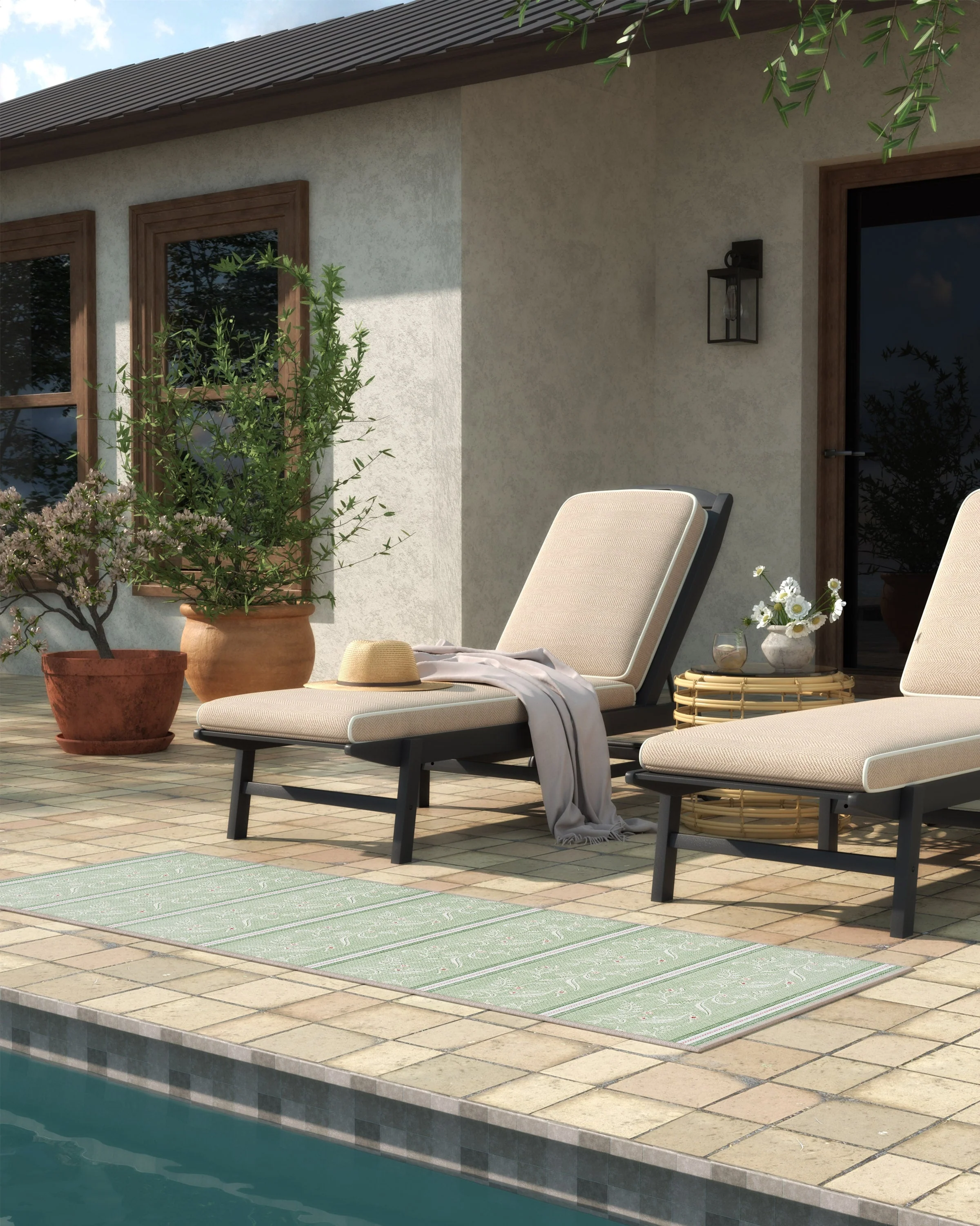 Sambuco Stripe Celadon Outdoor Rug