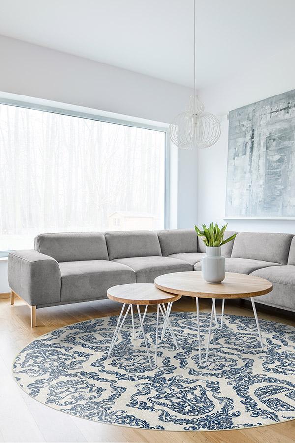 Dark Side Damask Delft Blue Rug