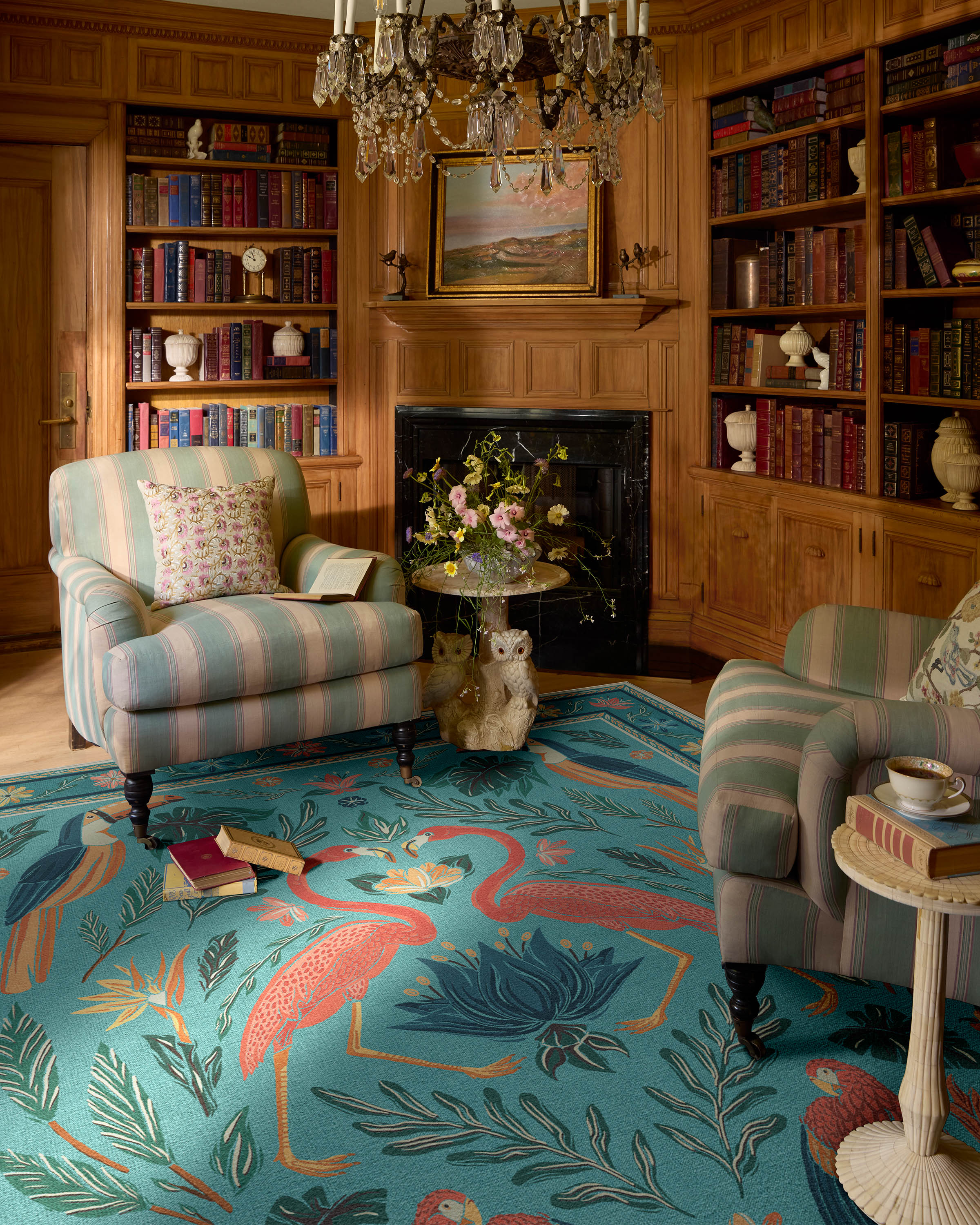 Birds Of A Feather Aqua Flatwoven Rug by Iris Apfel