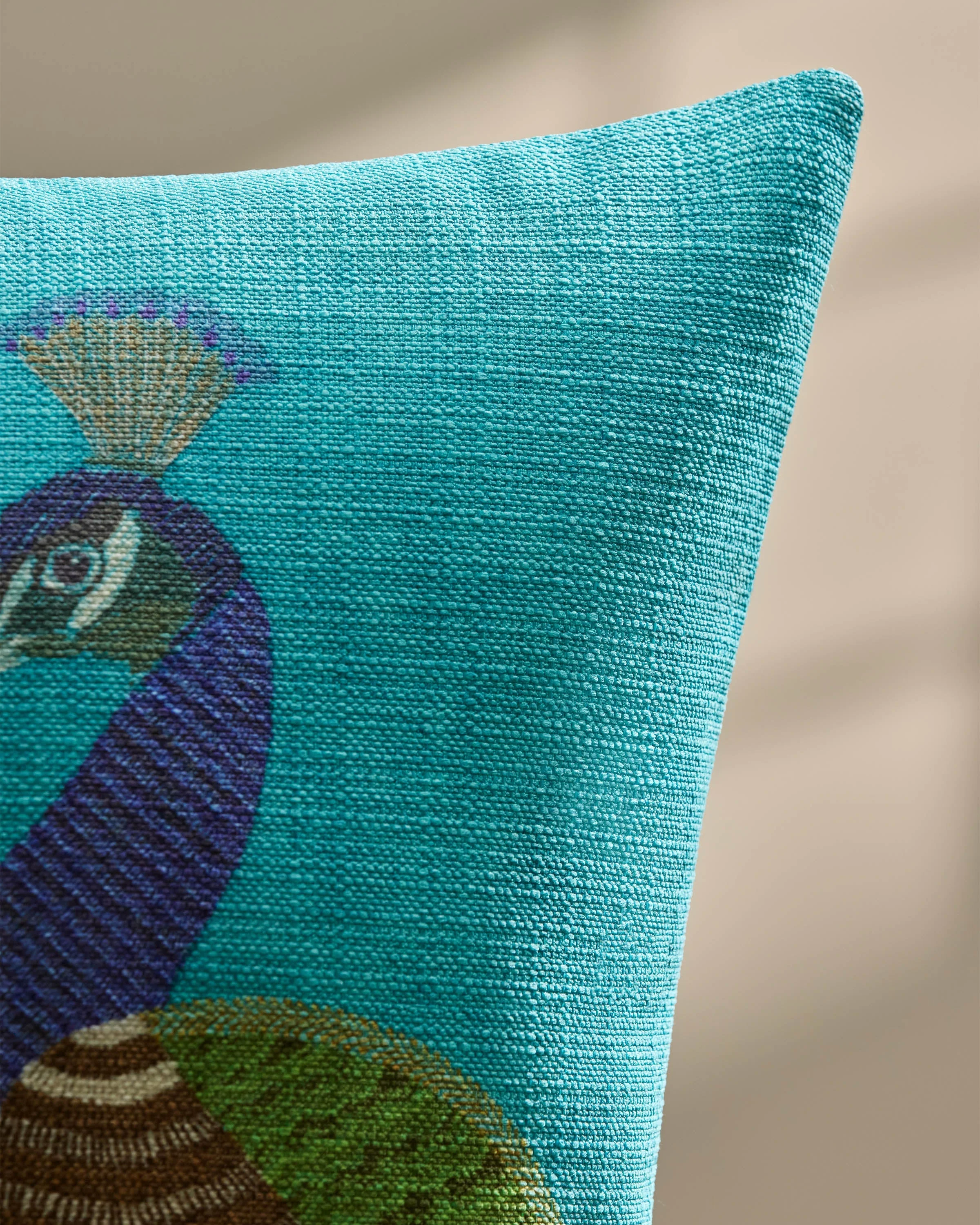 Reflected Peacock Turquoise Woven Throw Pillow by Jonathan Adler
