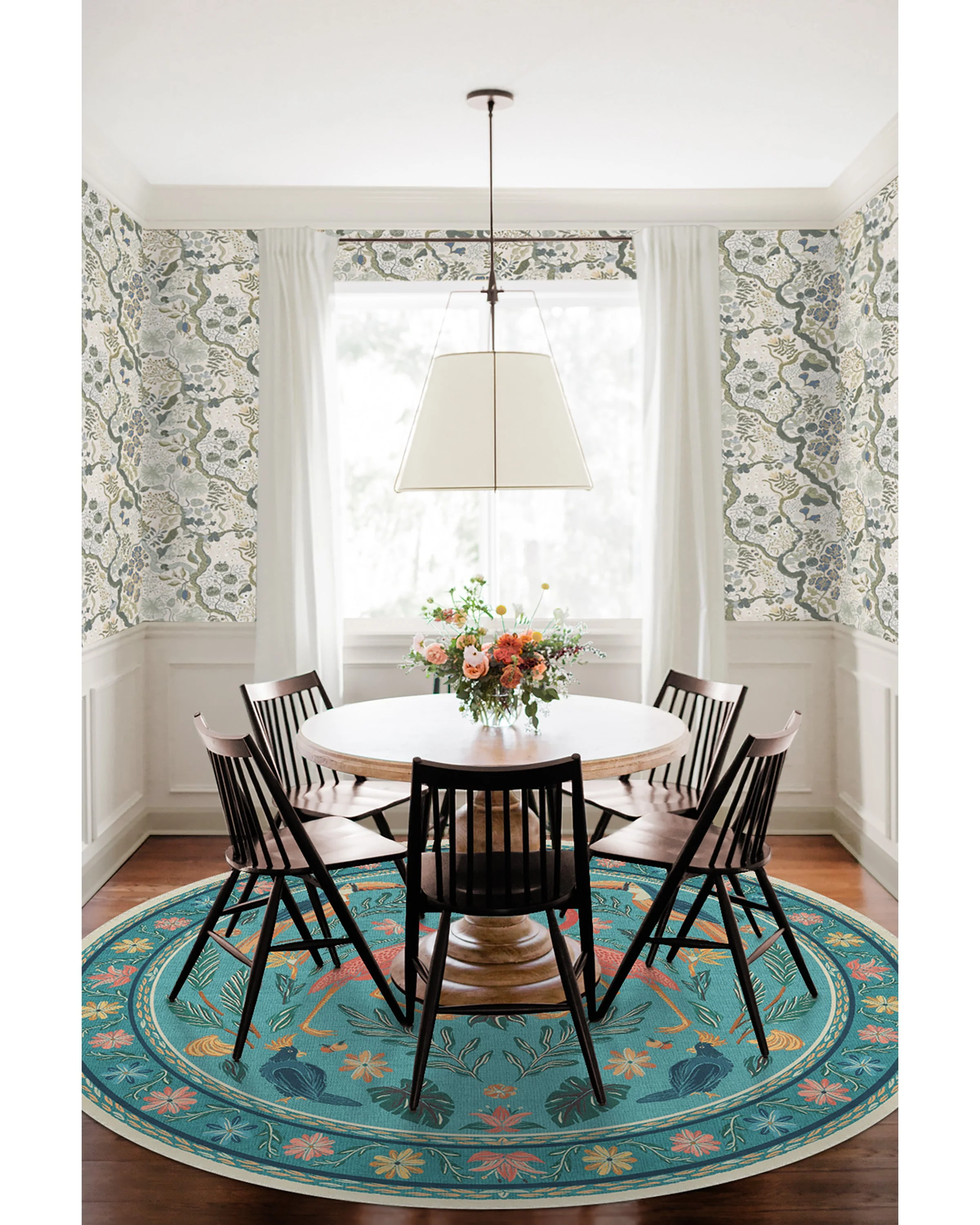 Birds Of A Feather Aqua Flatwoven Rug by Iris Apfel