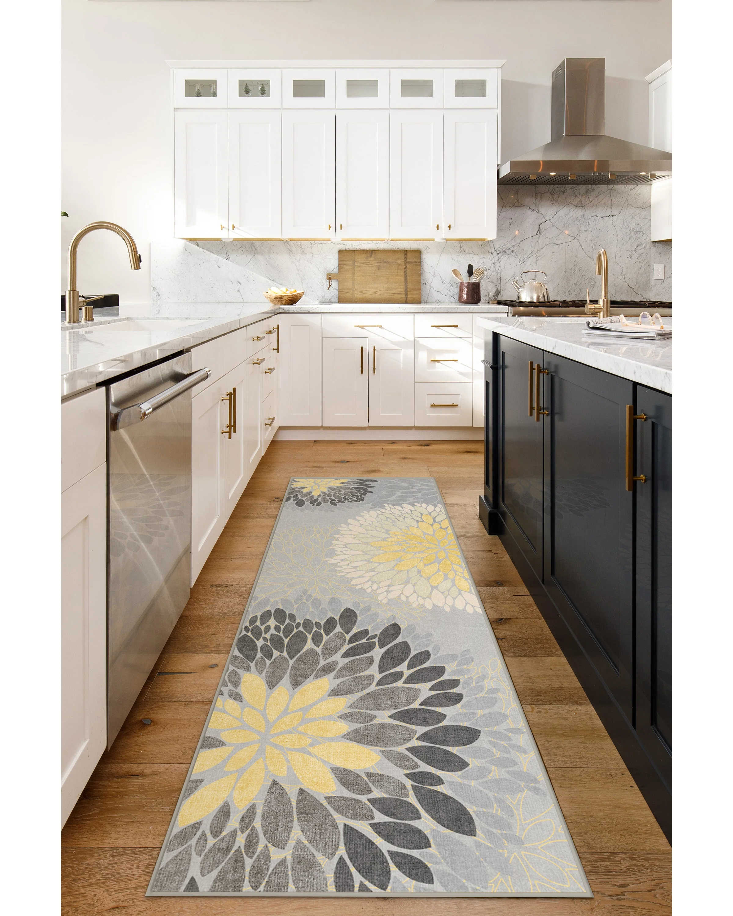 Floral Medallion Yellow Grey Rug