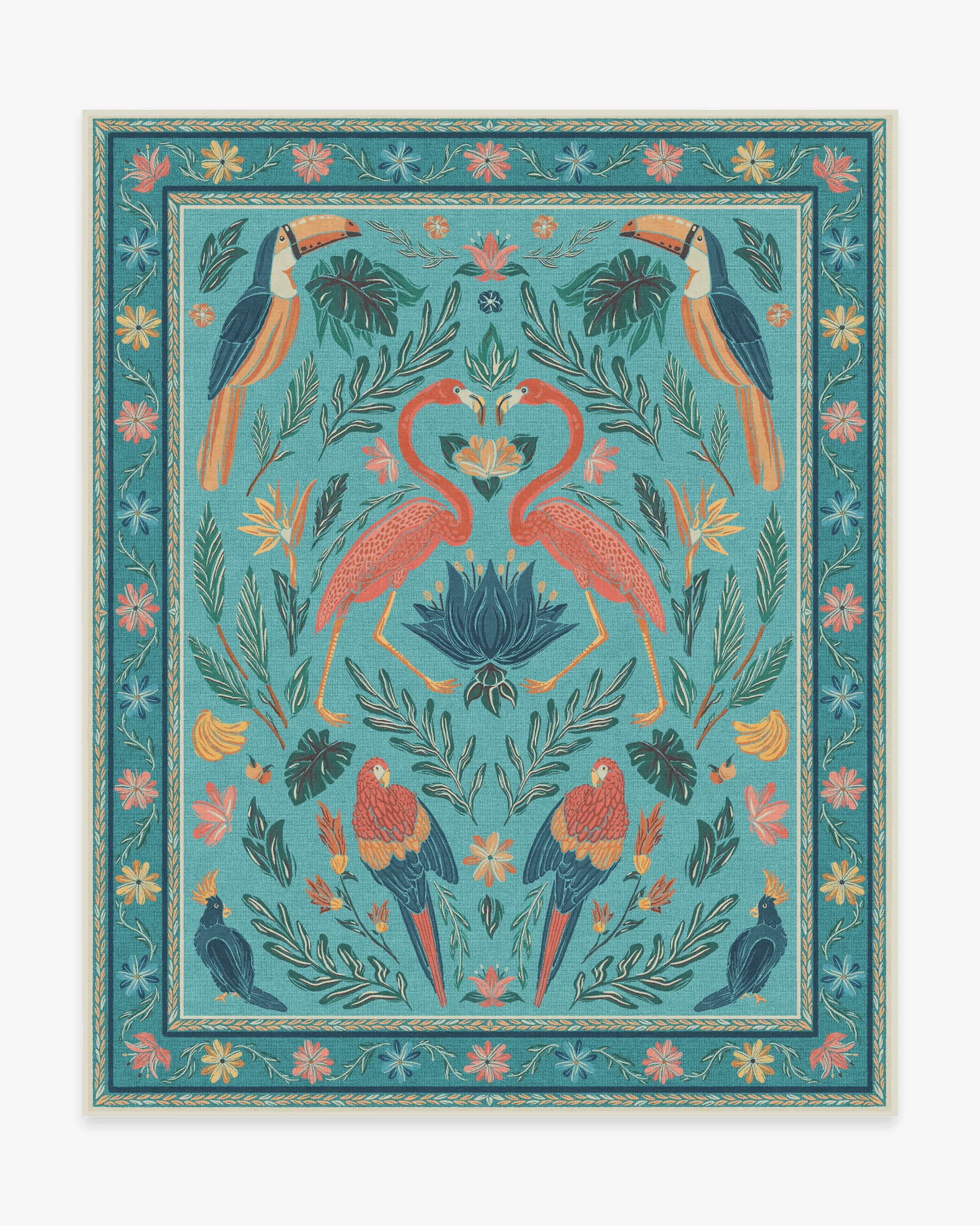 Birds Of A Feather Aqua Flatwoven Rug by Iris Apfel