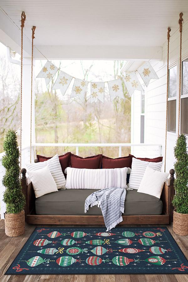 Festive Garland Navy Outdoor Rug