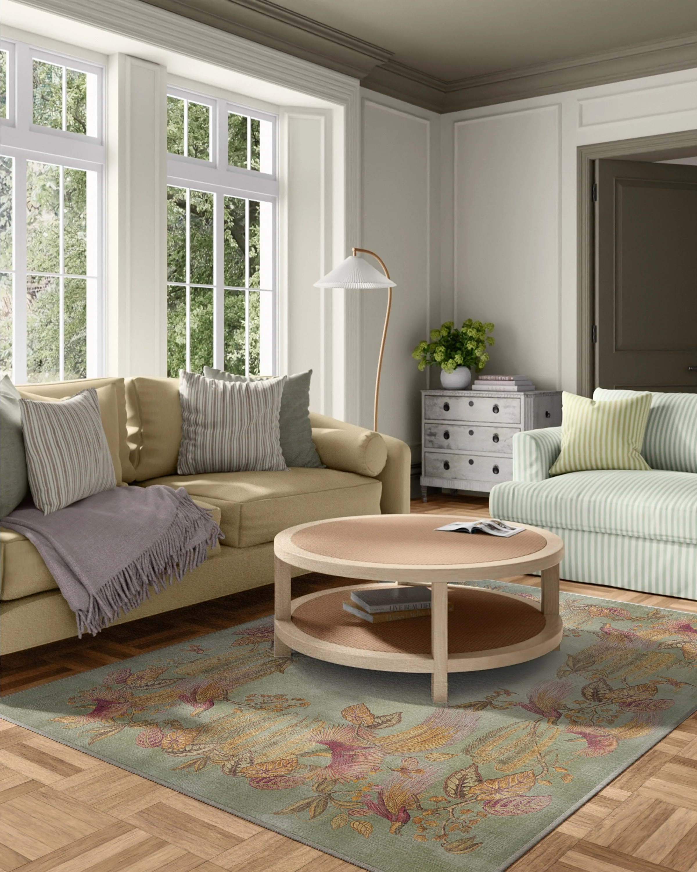 Bird of Paradise Silver Fern Rug by Sanderson