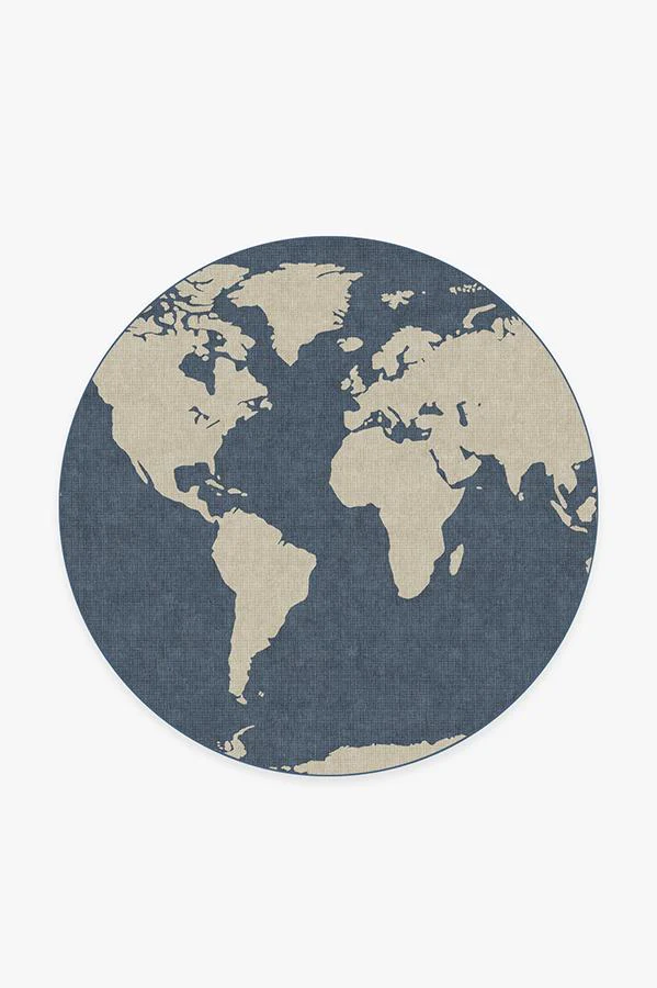 World Map Blue Rug