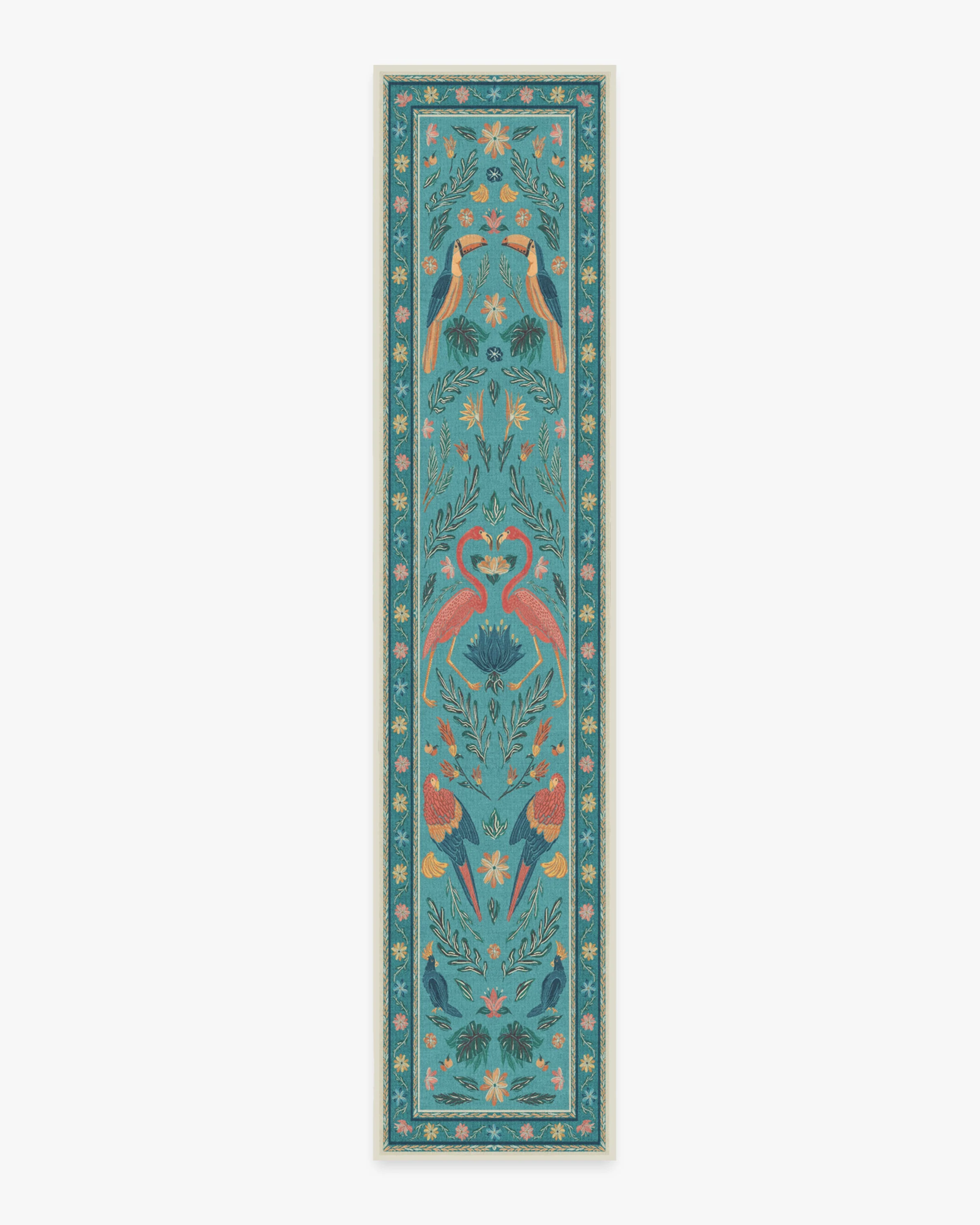 Birds Of A Feather Aqua Flatwoven Rug by Iris Apfel