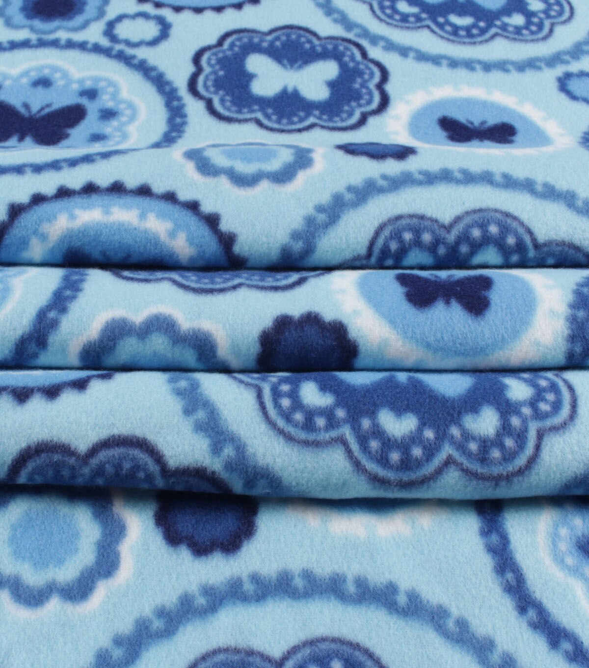 Blue Butterfly Circles Blizzard Fleece Fabric