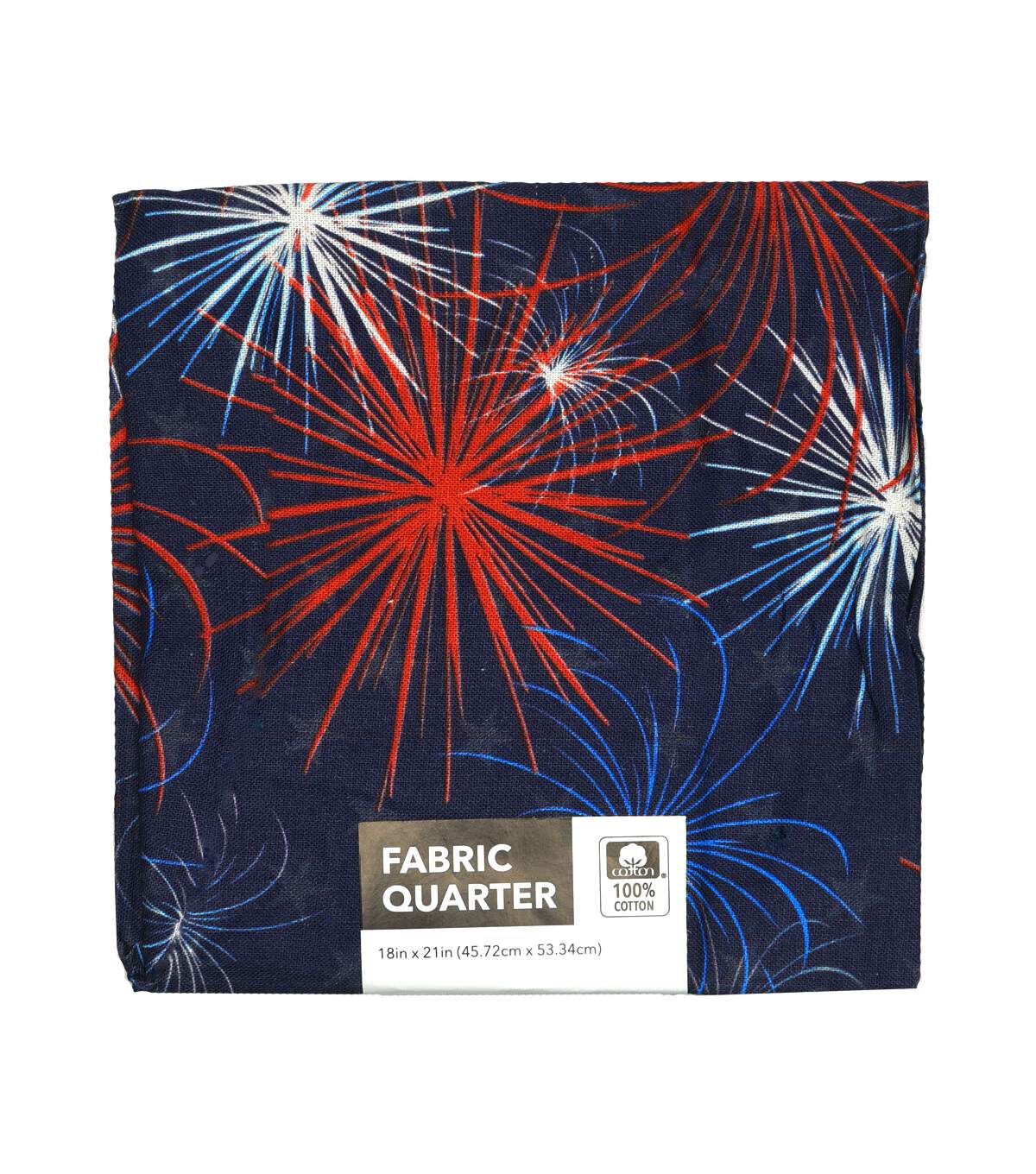 Packed Fireworks On Stars Blue Cotton Fabric Quarter