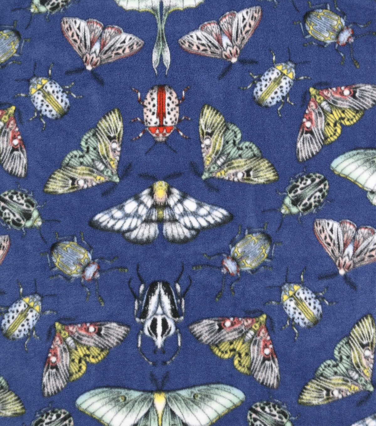 Moths on Navy Anti Pill Fleece Fabric
