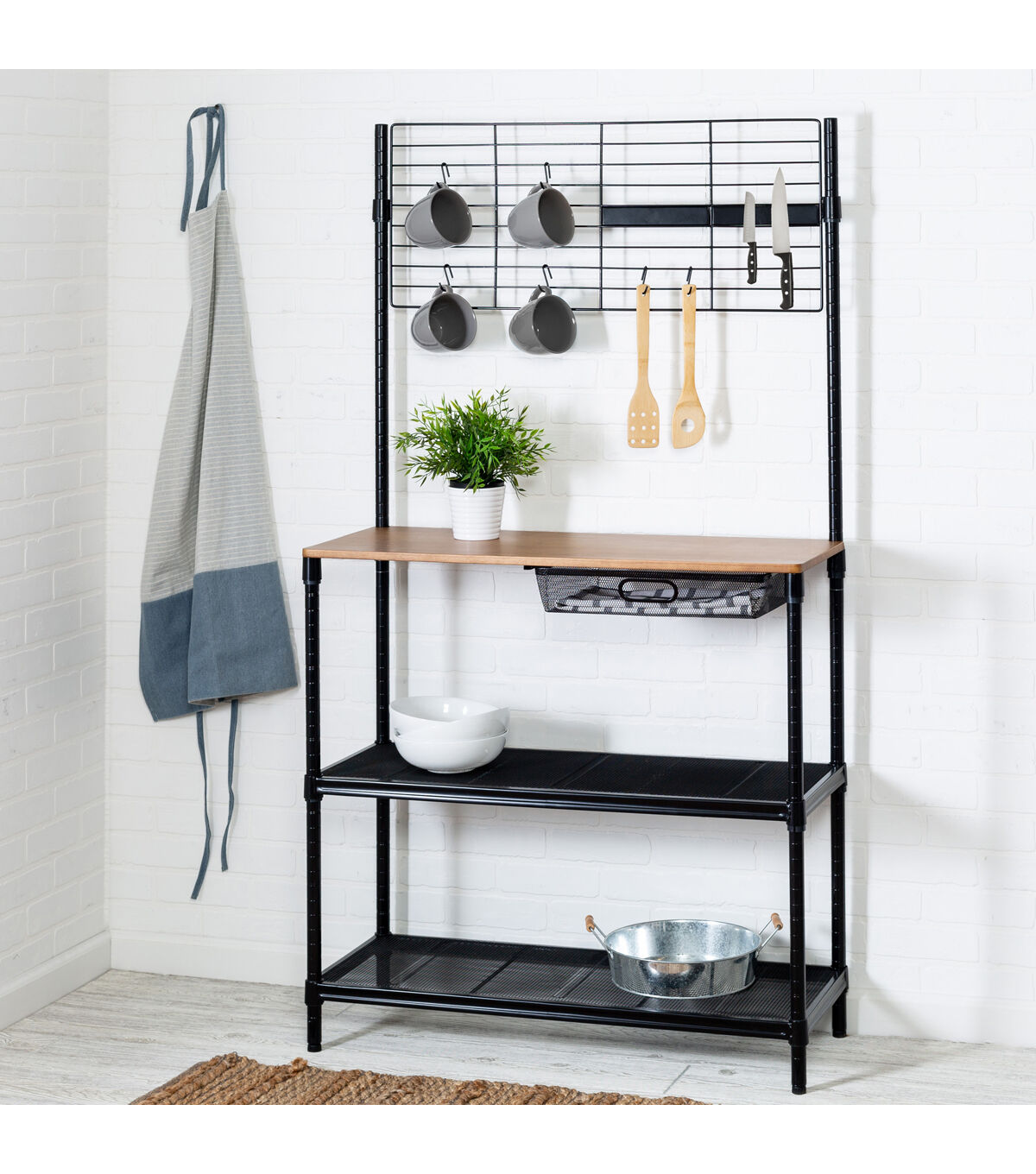 Honey Can Do 65 Black Baker's Rack With Cutting Board & Hanging Grid