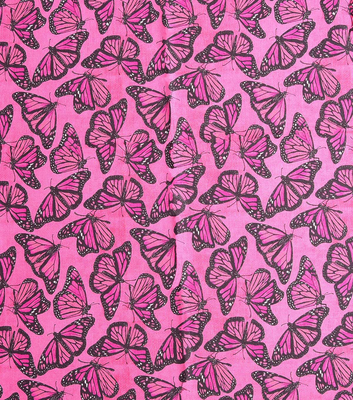 Bright Pink Butterfly Cotton Fabric by Keepsake Calico