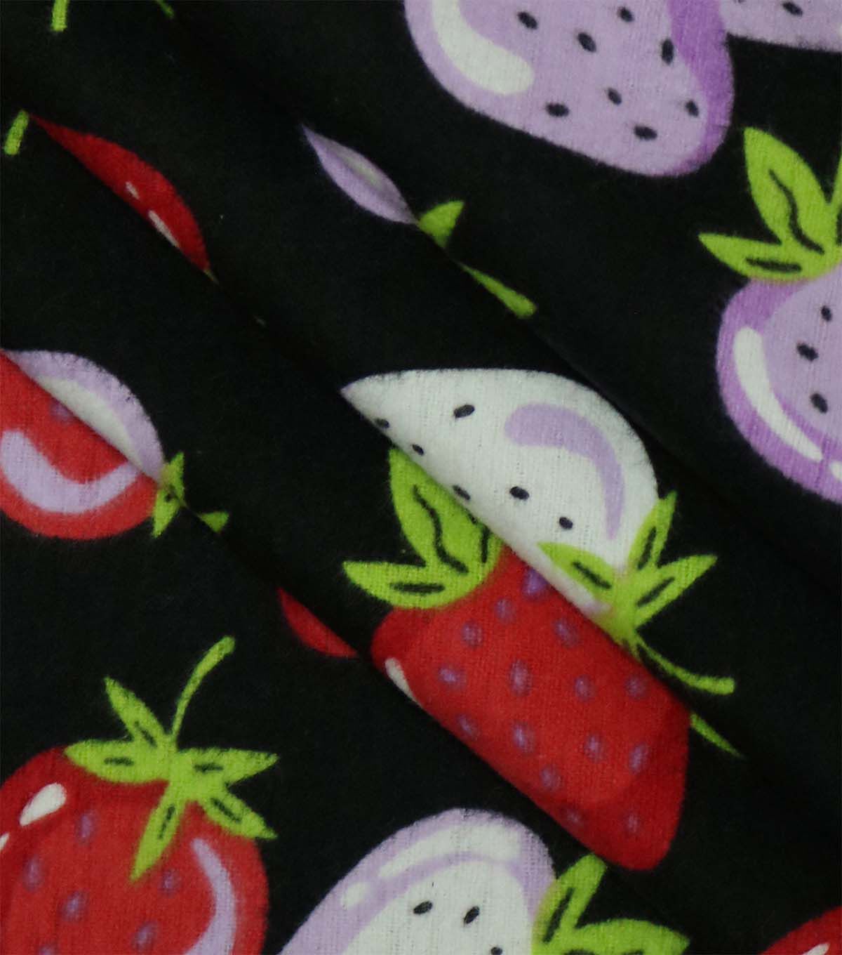Strawberries on Black Super Snuggle Flannel Fabric