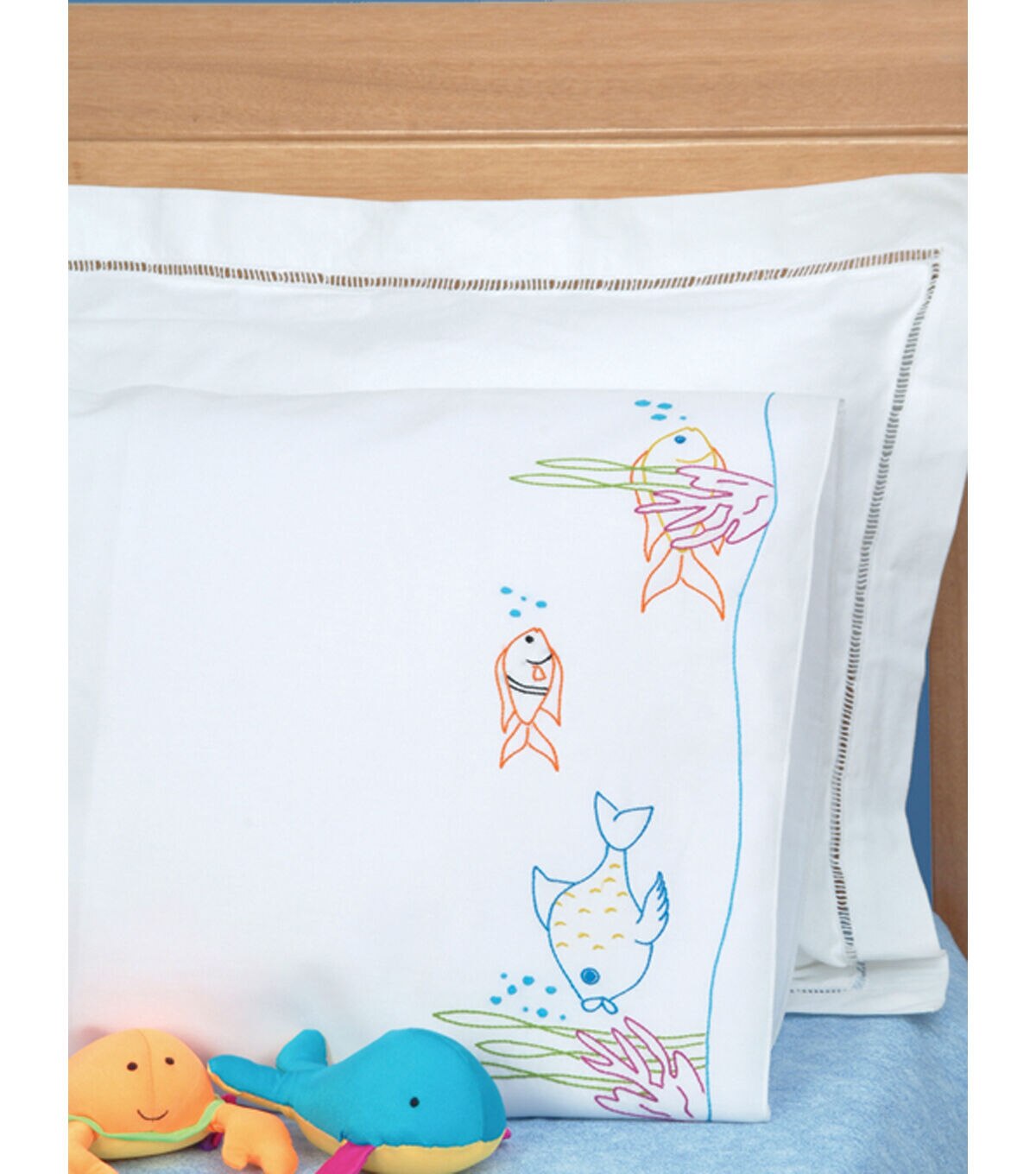 Jack Dempsey Fish at Play Children's Stamped Perle Edge Pillowcase
