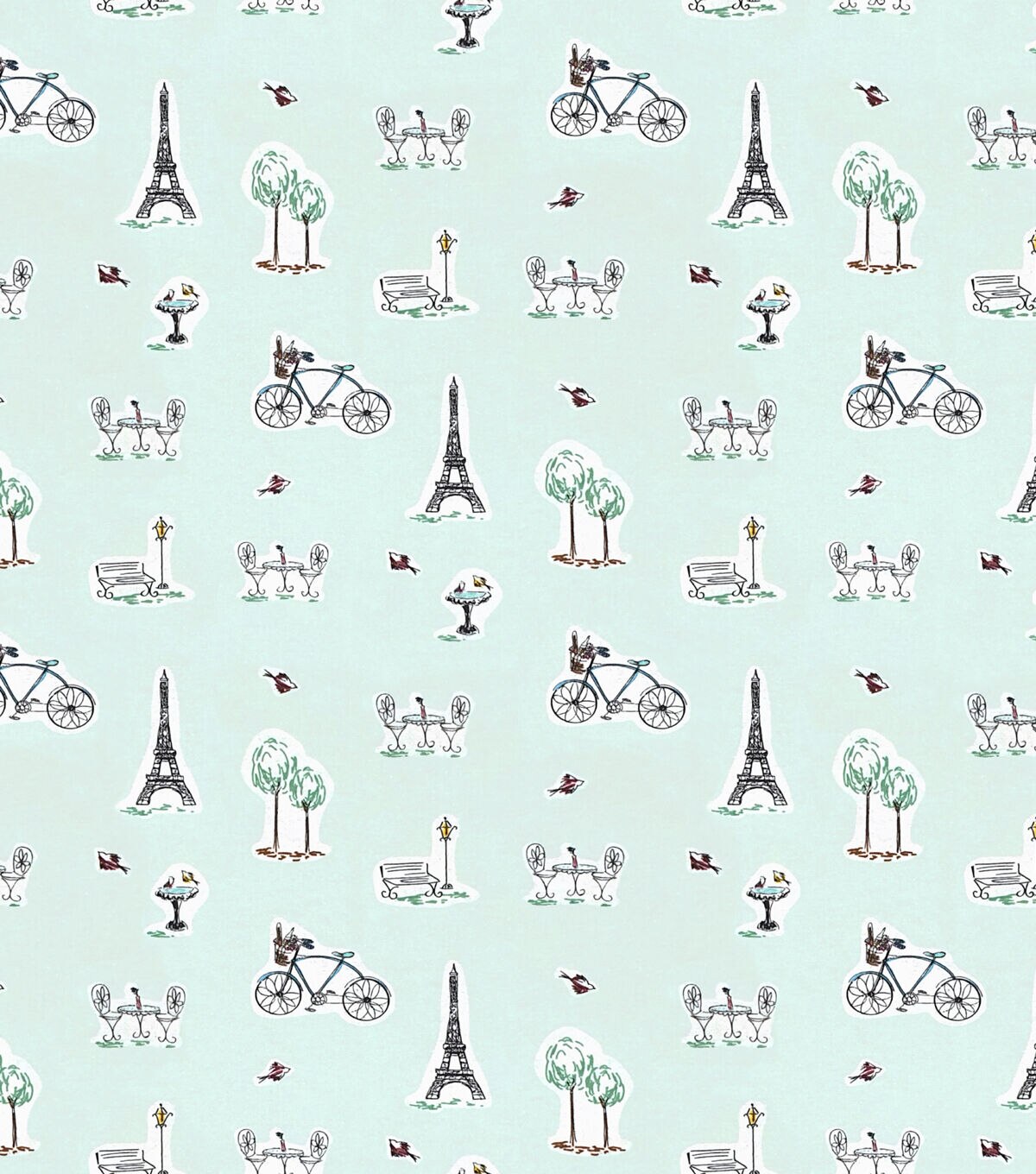 Paris Icons on Blue Super Snuggle Flannel Fabric