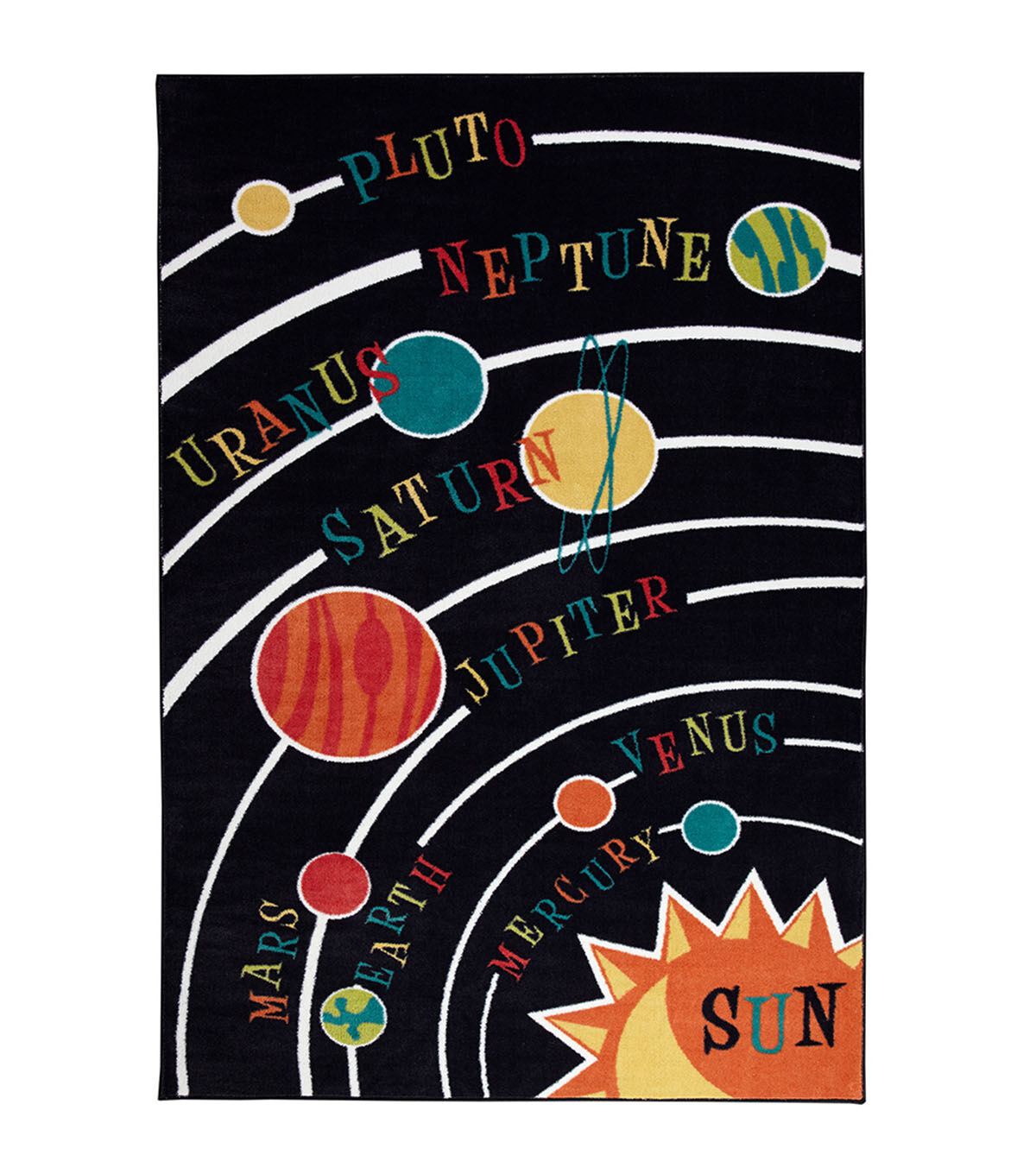 Solar System Kids Rug Black 5' X 8'