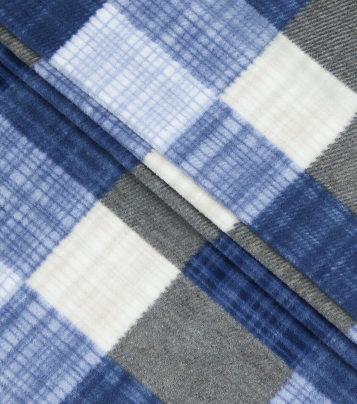 Blue & Gray Sketched Plaid Anti Pill Fleece Fabric