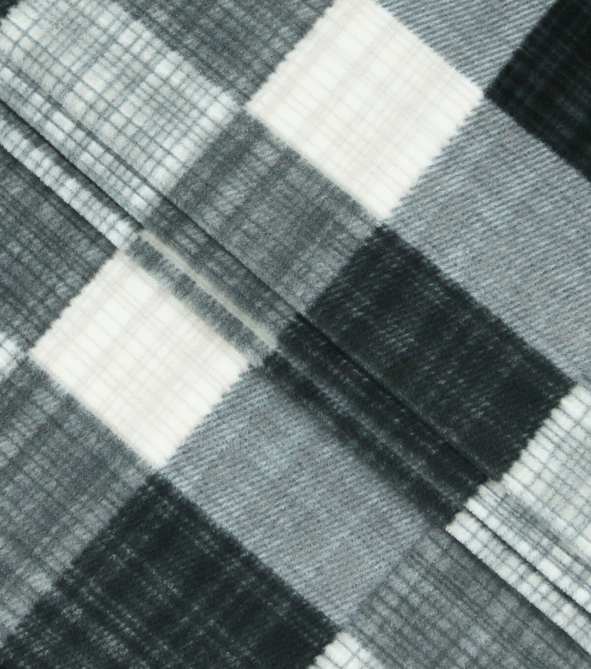 Black & Gray Sketched Plaid Anti Pill Fleece Fabric