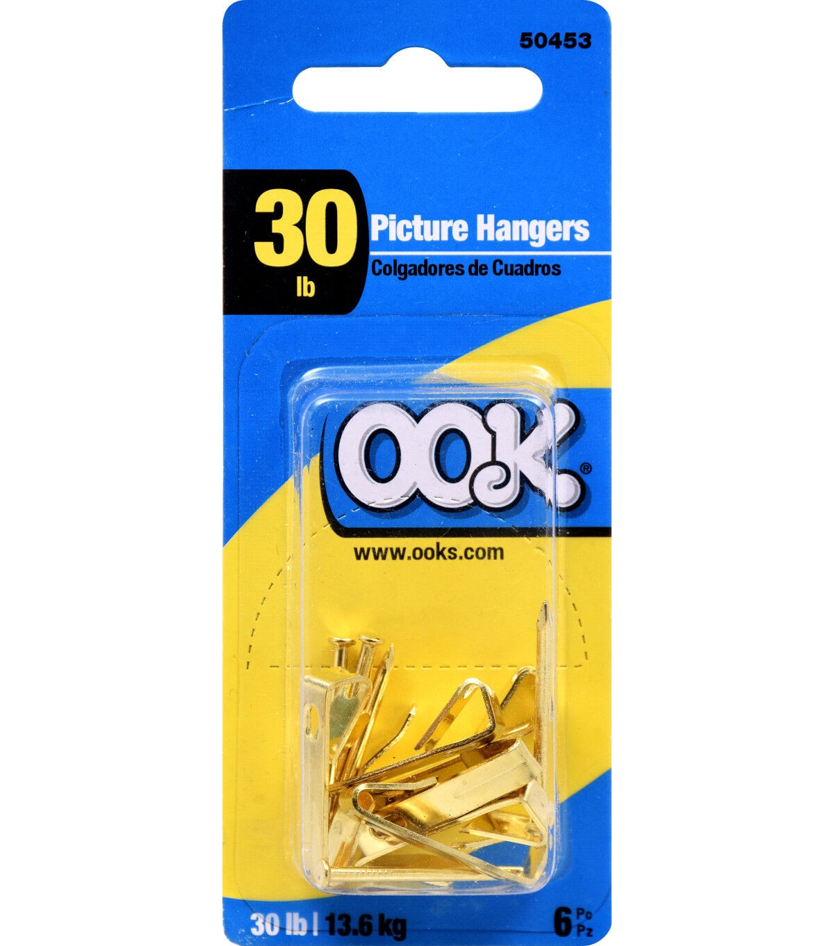 Ook 30lbs Gold Zinc Conventional Picture Hangers 6pk