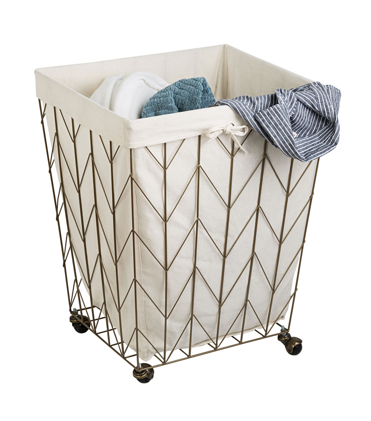 Honey Can Do 25 Bronze Chevron Wire Rolling Hamper With Canvas Liner