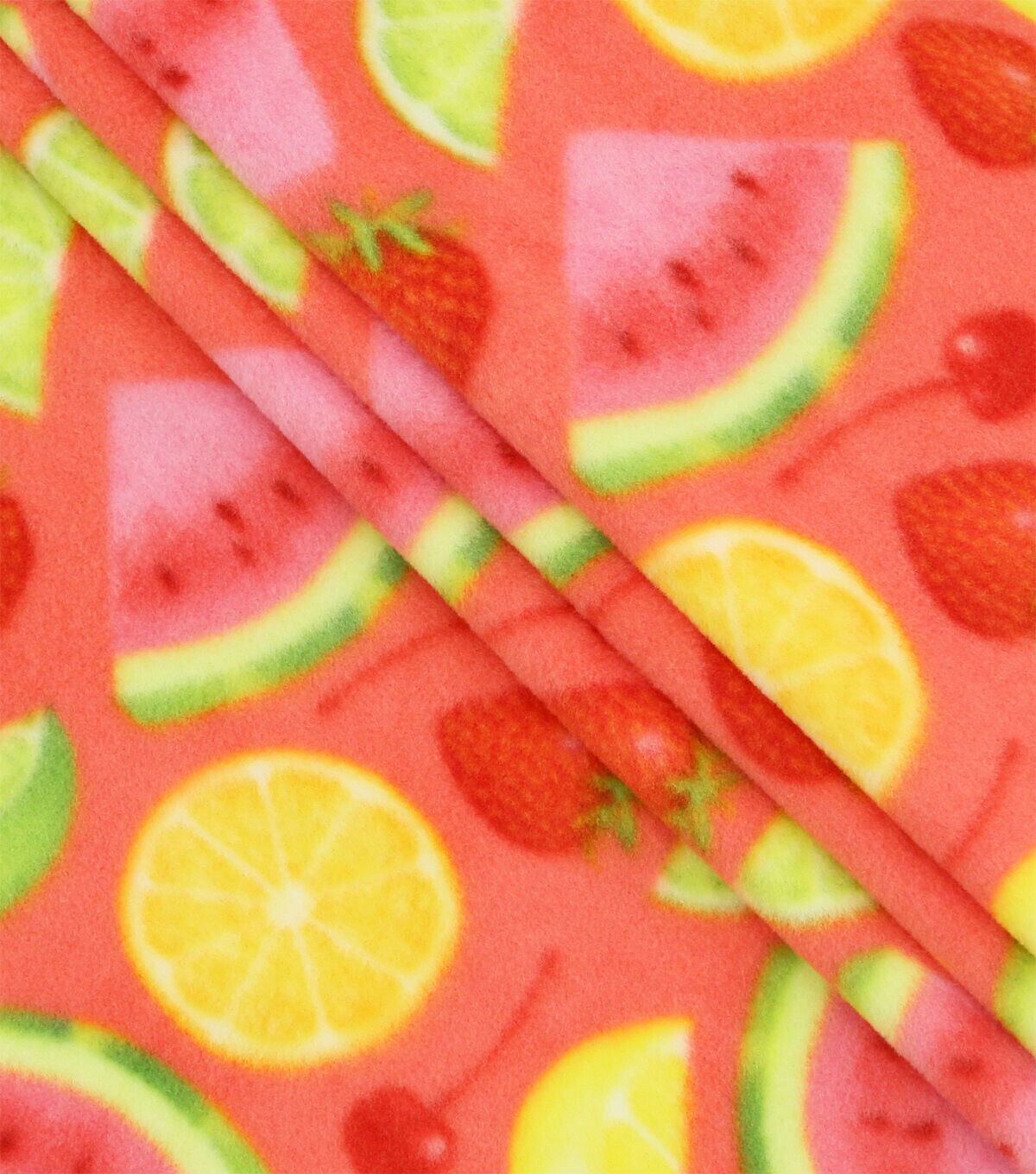 Bold Summer Mixed Fruit on Pink Anti Pill Plush Fleece Fabric