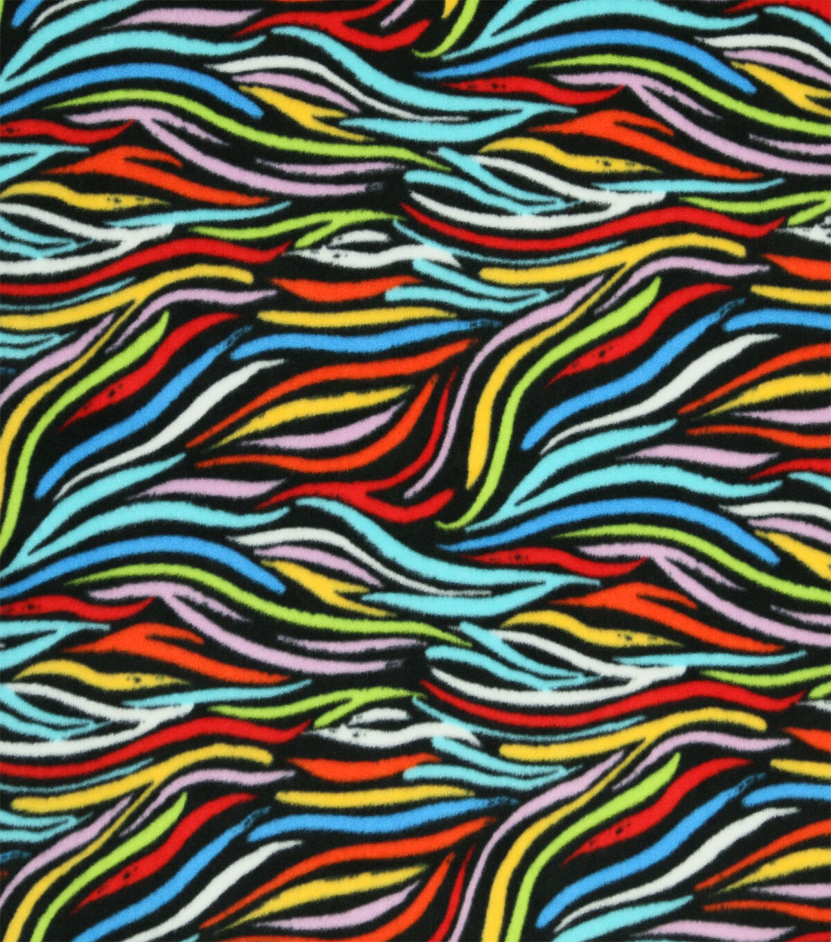 Bright Rainbow Zebra Skin on Black Anti Pill Plush Fleece Fabric