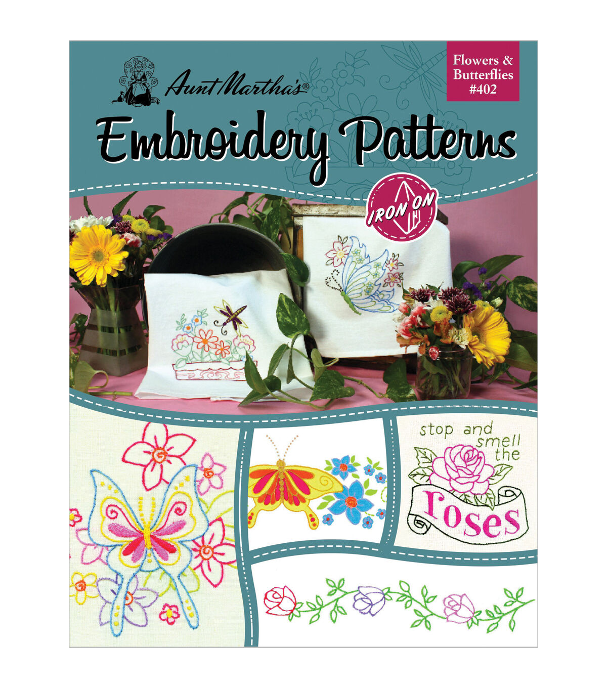 Aunt Martha's Iron On Transfer Books Flowers and Butterflies
